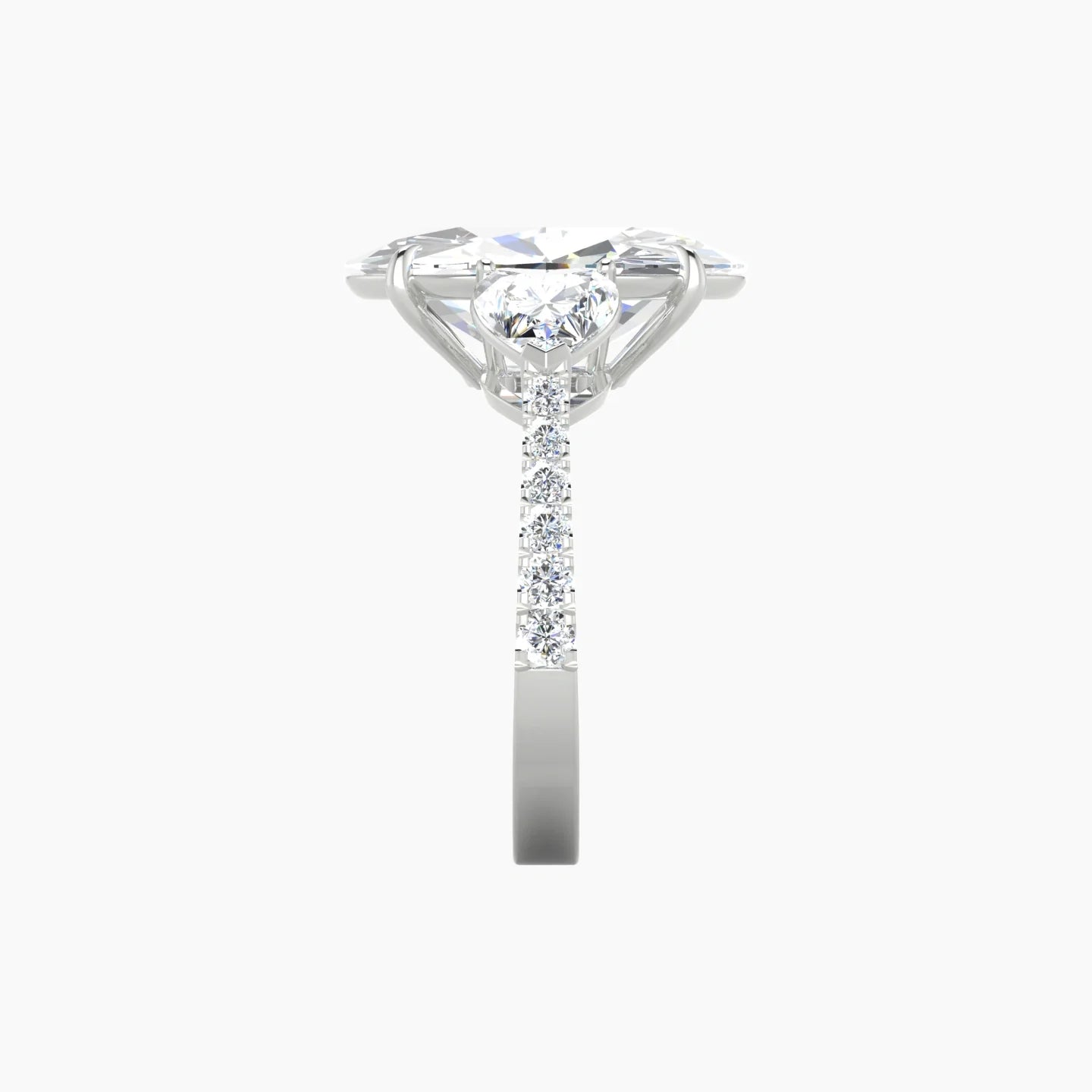 Simple Heart Trilogy with Reverse Shank | 18k White Gold 5 ct Oval Cut Ring