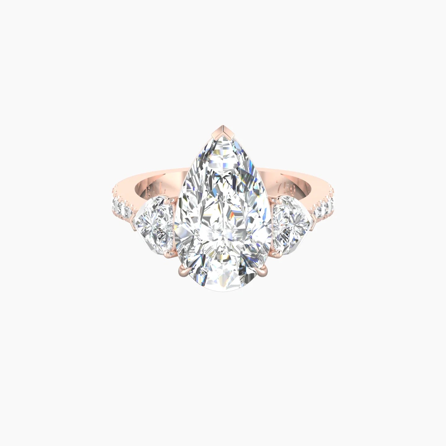 Simple Heart Trilogy with Reverse Shank | 18k Rose Gold 5 ct Pear Cut Ring