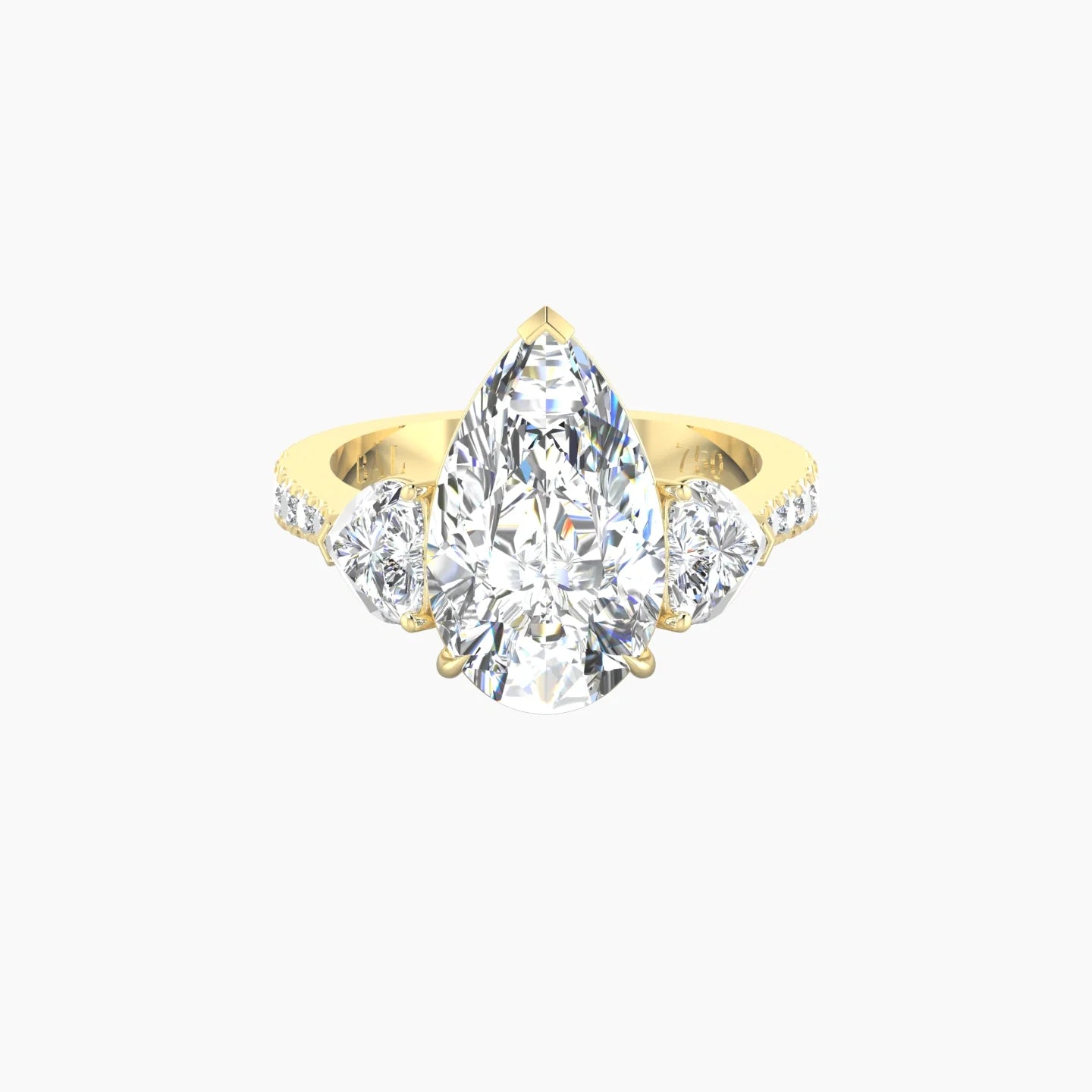 Simple Heart Trilogy with Reverse Shank | 18k Yellow Gold 5 ct Pear Cut Ring