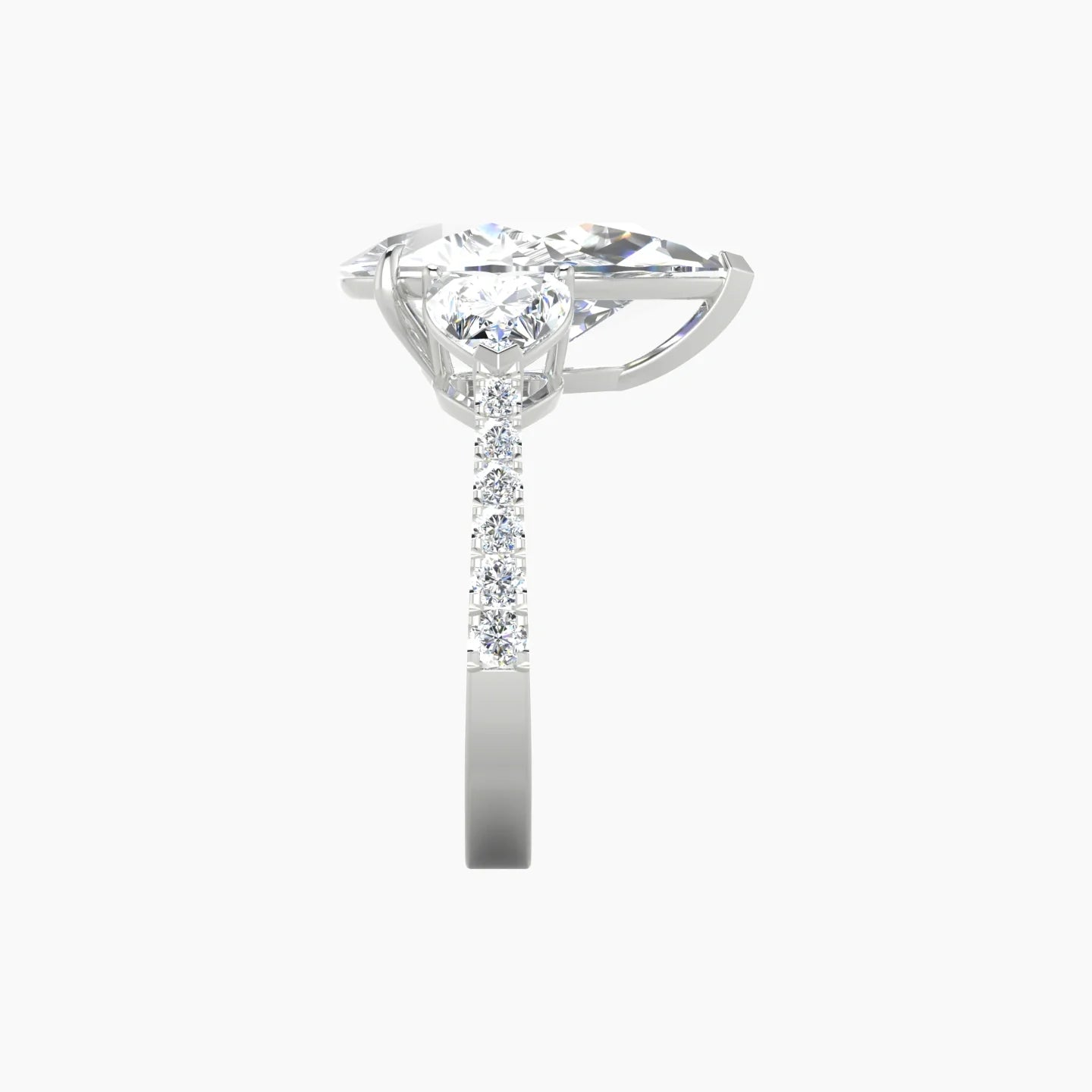 Simple Heart Trilogy with Reverse Shank | 18k White Gold 5 ct Pear Cut Ring