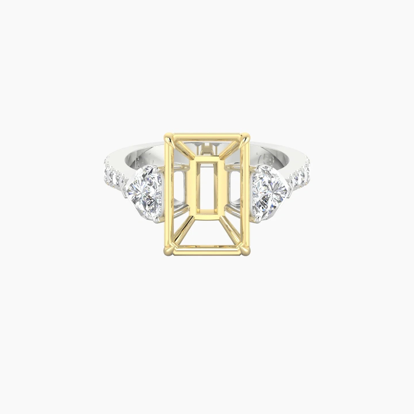 Simple Heart Trilogy with Reverse Shank | 18k White & Yellow Gold 5-7.99 ct Radiant Cut Ring Setting