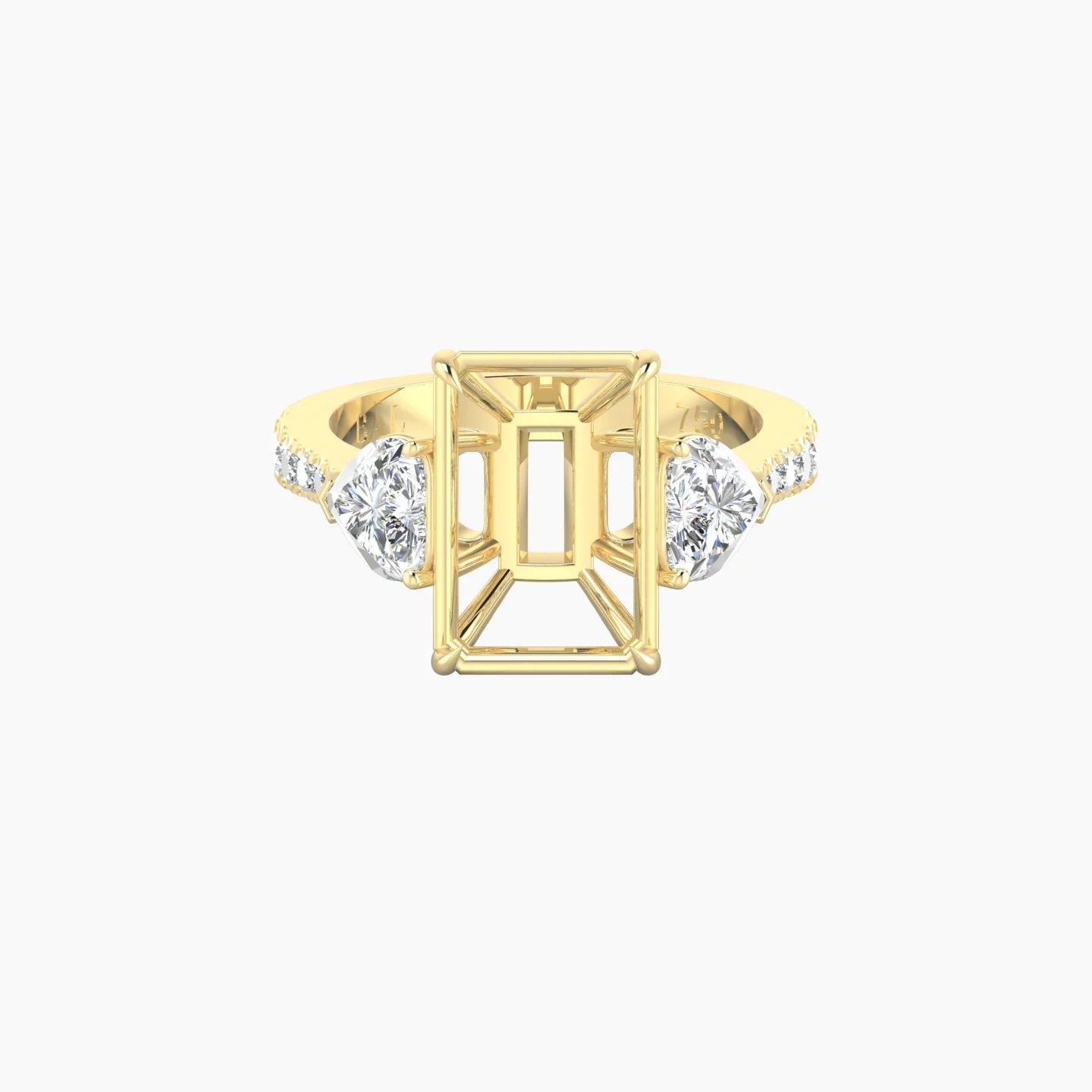 Simple Heart Trilogy with Reverse Shank | 18k Yellow Gold 5-7.99 ct Radiant Cut Ring Setting