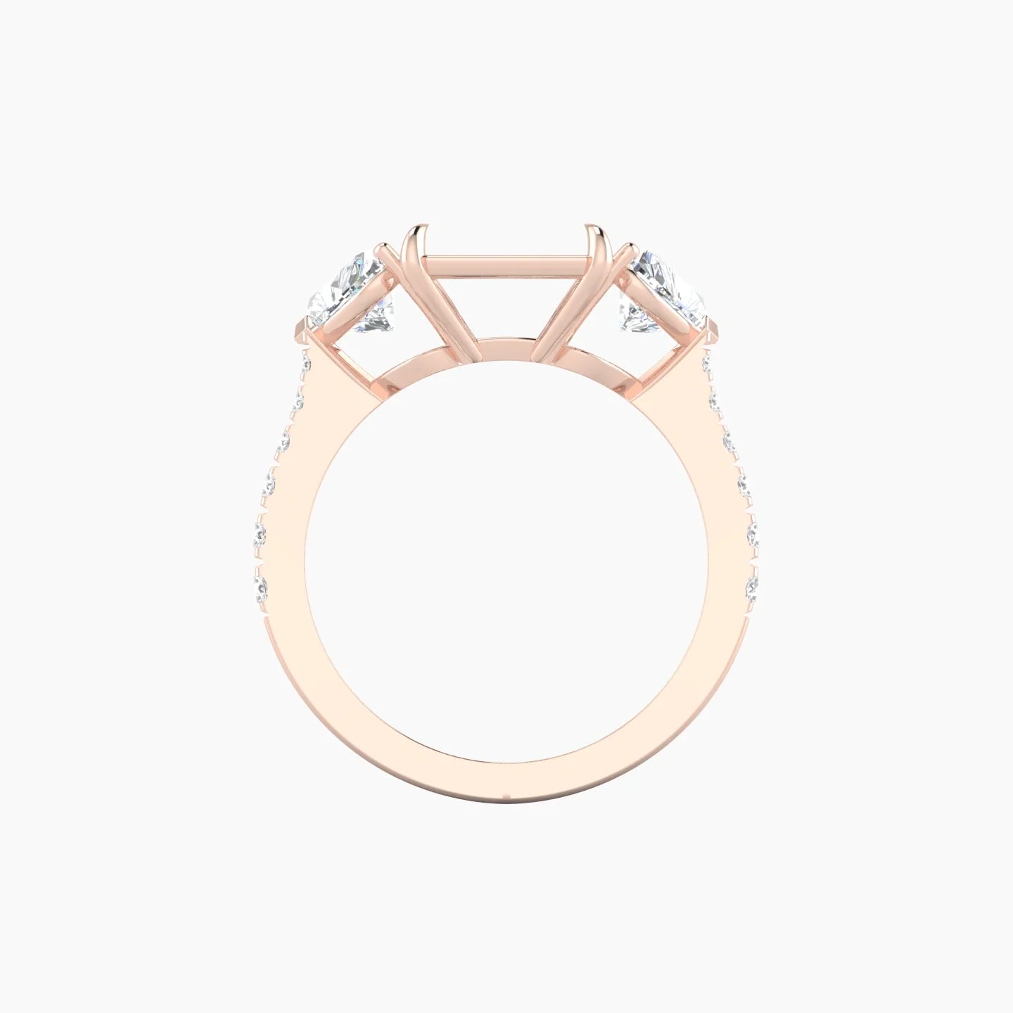 Simple Heart Trilogy with Reverse Shank | 18k Rose Gold 5-7.99 ct Radiant Cut Ring Setting