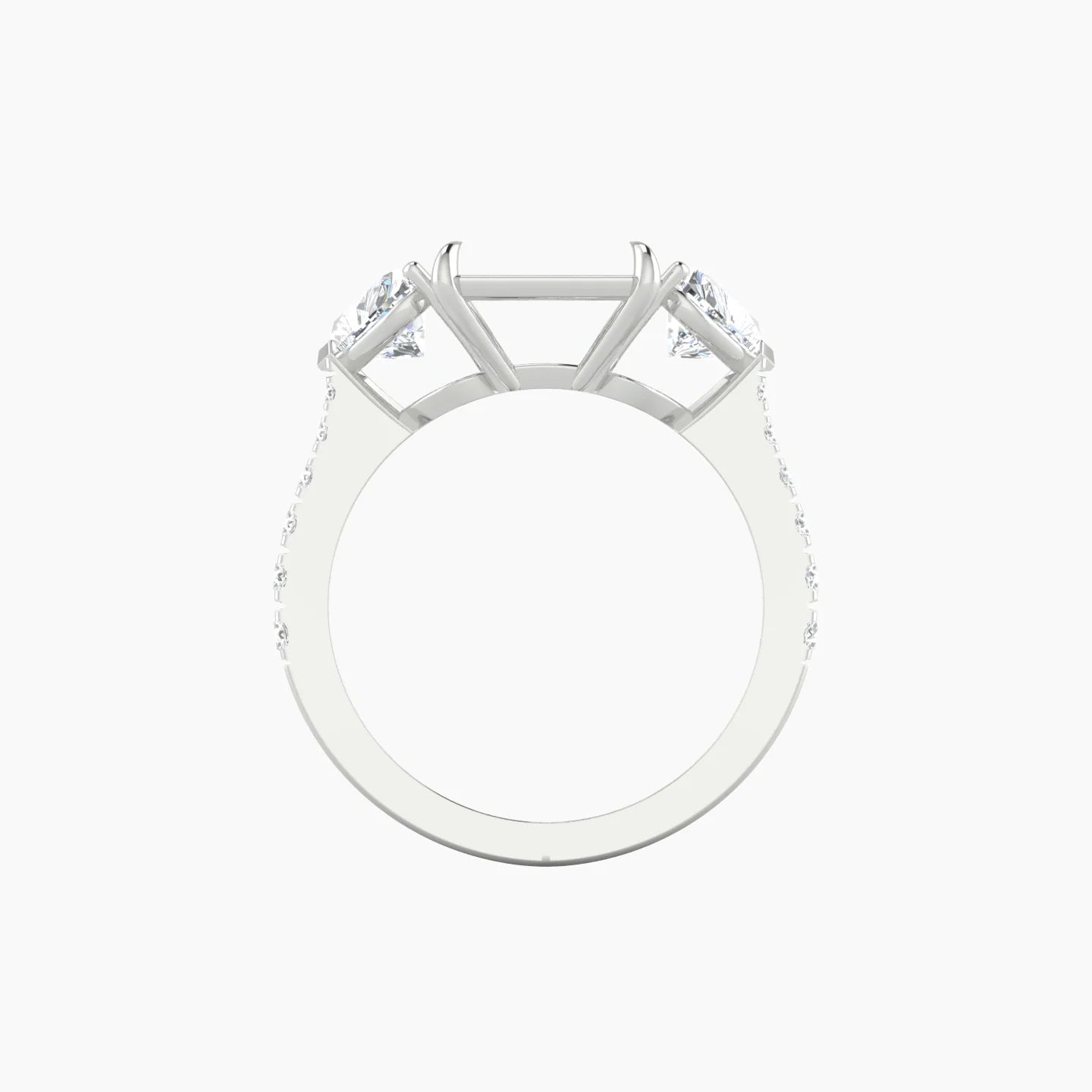 Simple Heart Trilogy with Reverse Shank | 18k White Gold 5-7.99 ct Radiant Cut Ring Setting