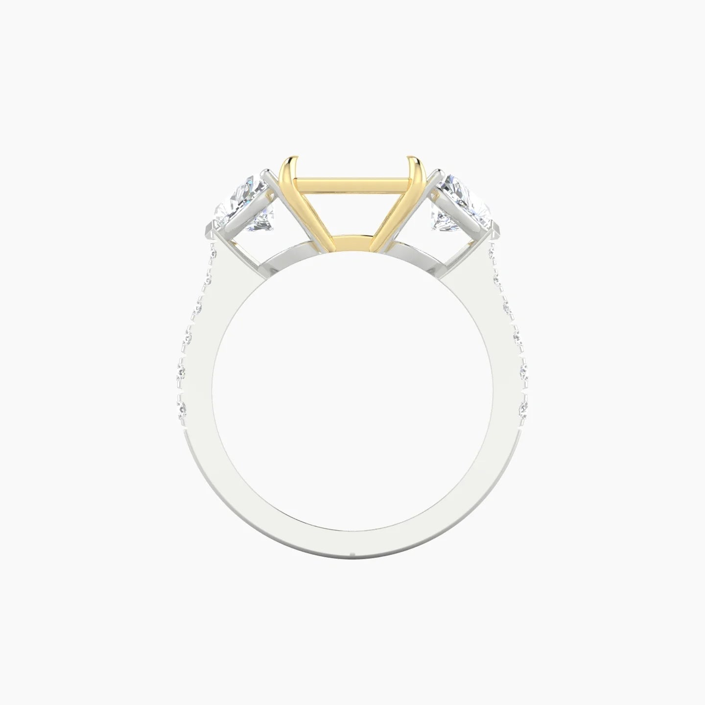 Simple Heart Trilogy with Reverse Shank | 18k White & Yellow Gold 5-7.99 ct Radiant Cut Ring Setting