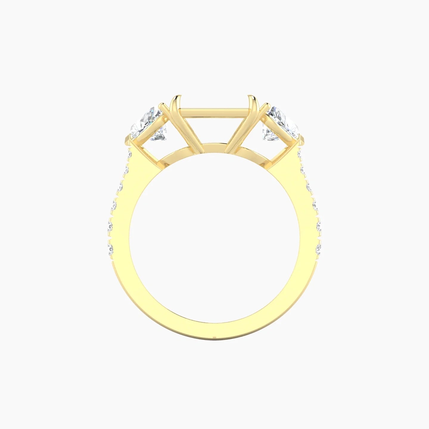 Simple Heart Trilogy with Reverse Shank | 18k Yellow Gold 5-7.99 ct Radiant Cut Ring Setting