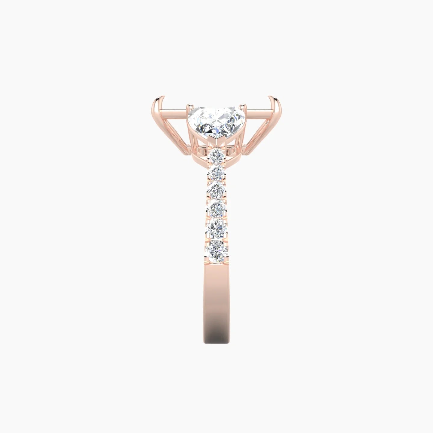 Simple Heart Trilogy with Reverse Shank | 18k Rose Gold 5-7.99 ct Radiant Cut Ring Setting