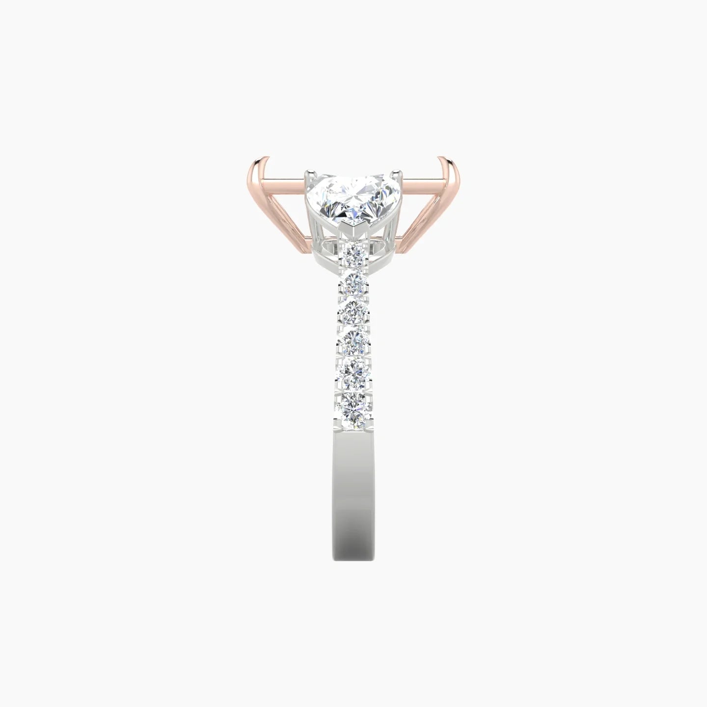 Simple Heart Trilogy with Reverse Shank | 18k White & Rose Gold 5-7.99 ct Radiant Cut Ring Setting