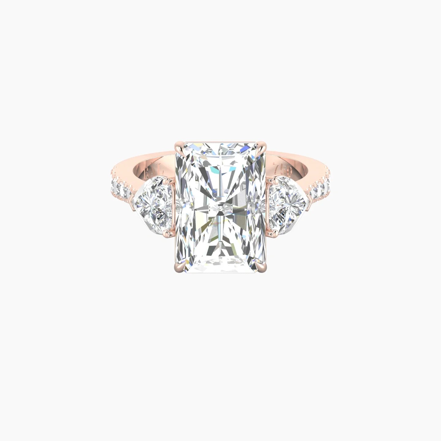 Simple Heart Trilogy with Reverse Shank | 18k Rose Gold 5 ct Radiant Cut Ring