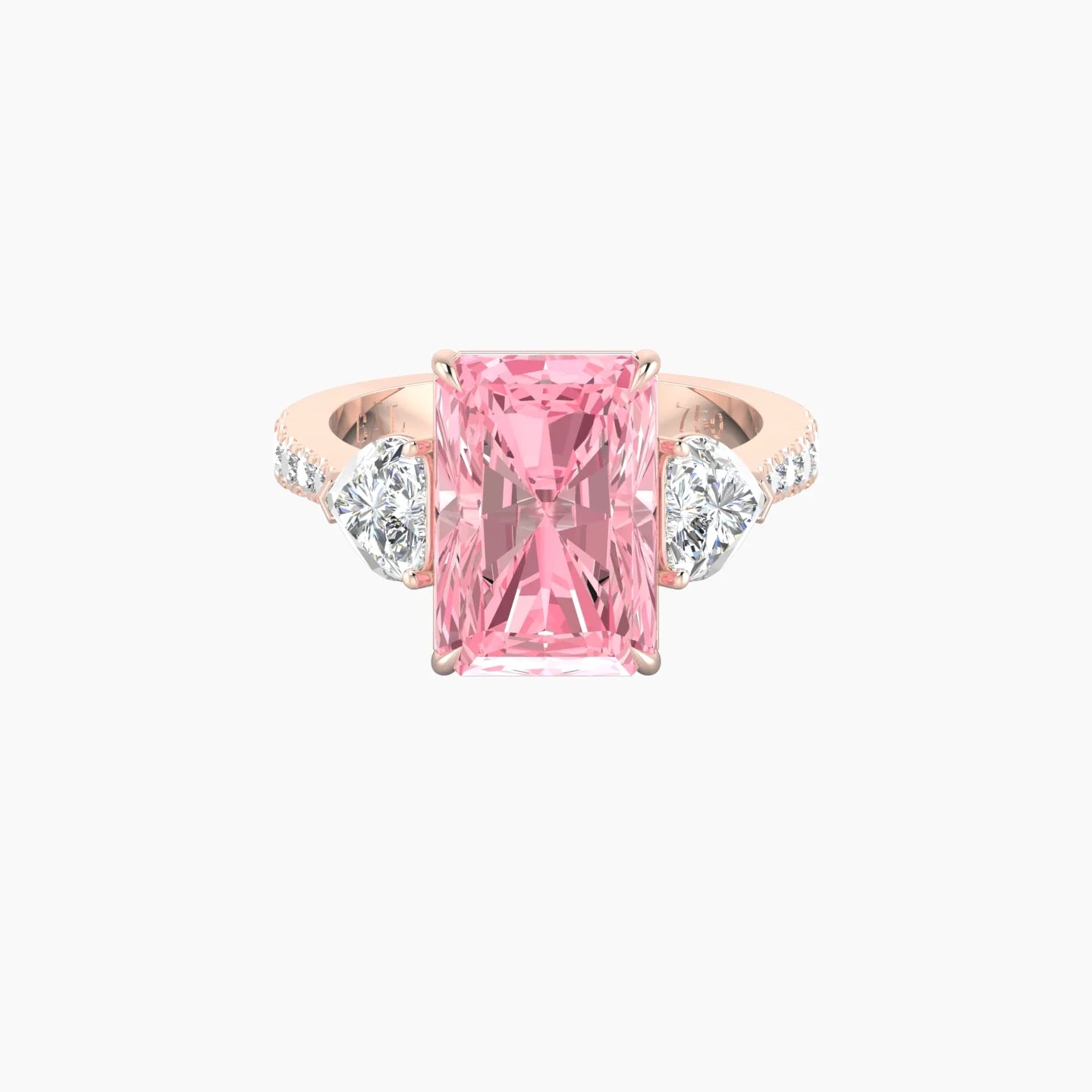 Simple Heart Trilogy with Reverse Shank | 18k Rose Gold 5 ct Radiant Cut Ring