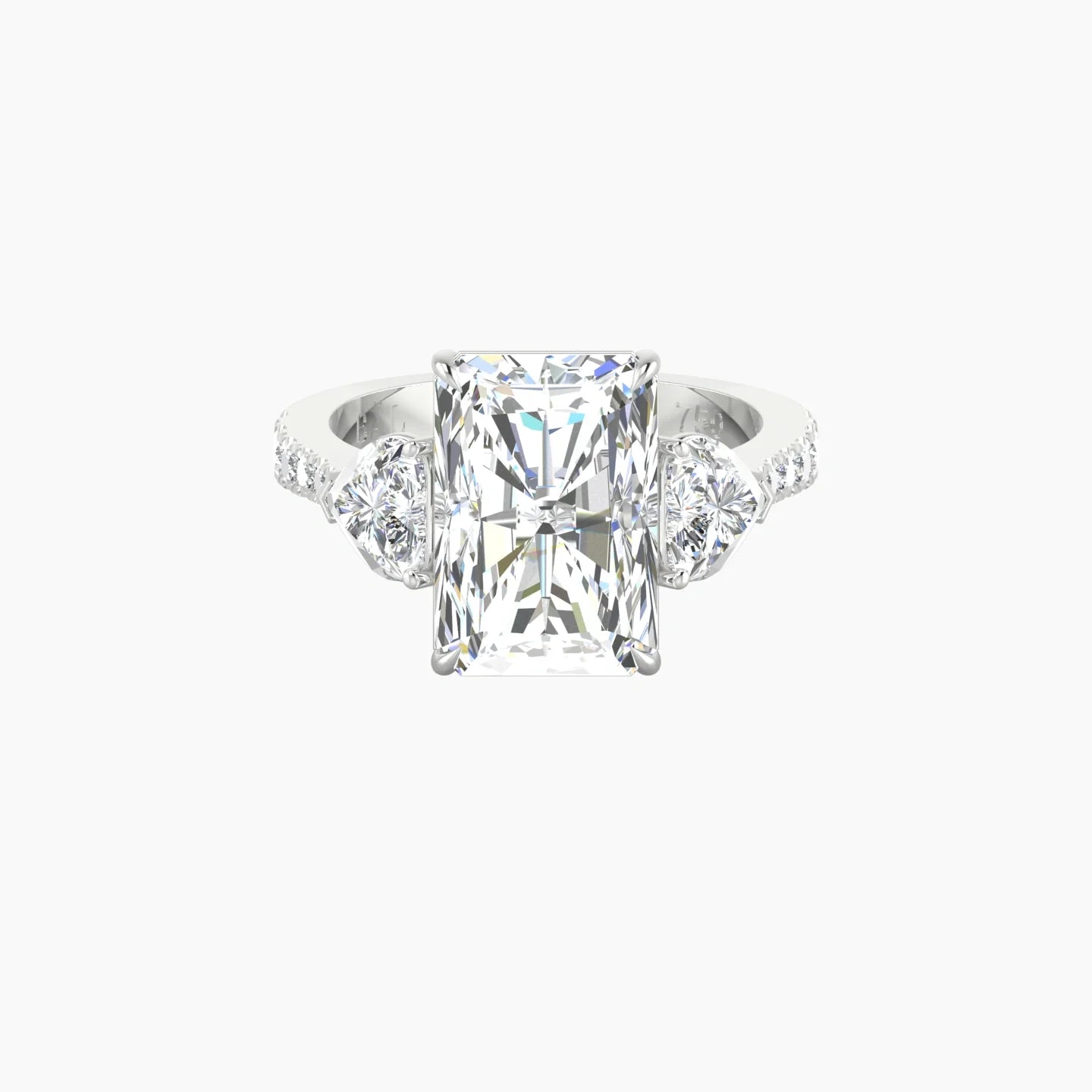 Simple Heart Trilogy with Reverse Shank | 18k White Gold 5 ct Radiant Cut Ring