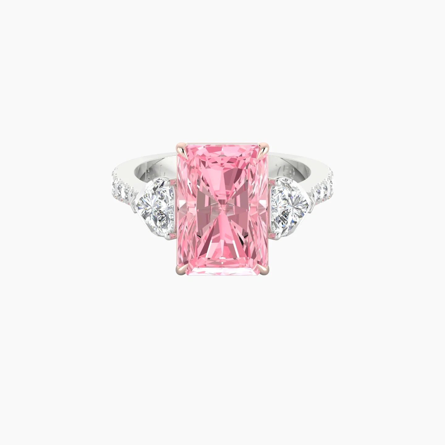 Simple Heart Trilogy with Reverse Shank | 18k White & Rose Gold 5 ct Radiant Cut Ring