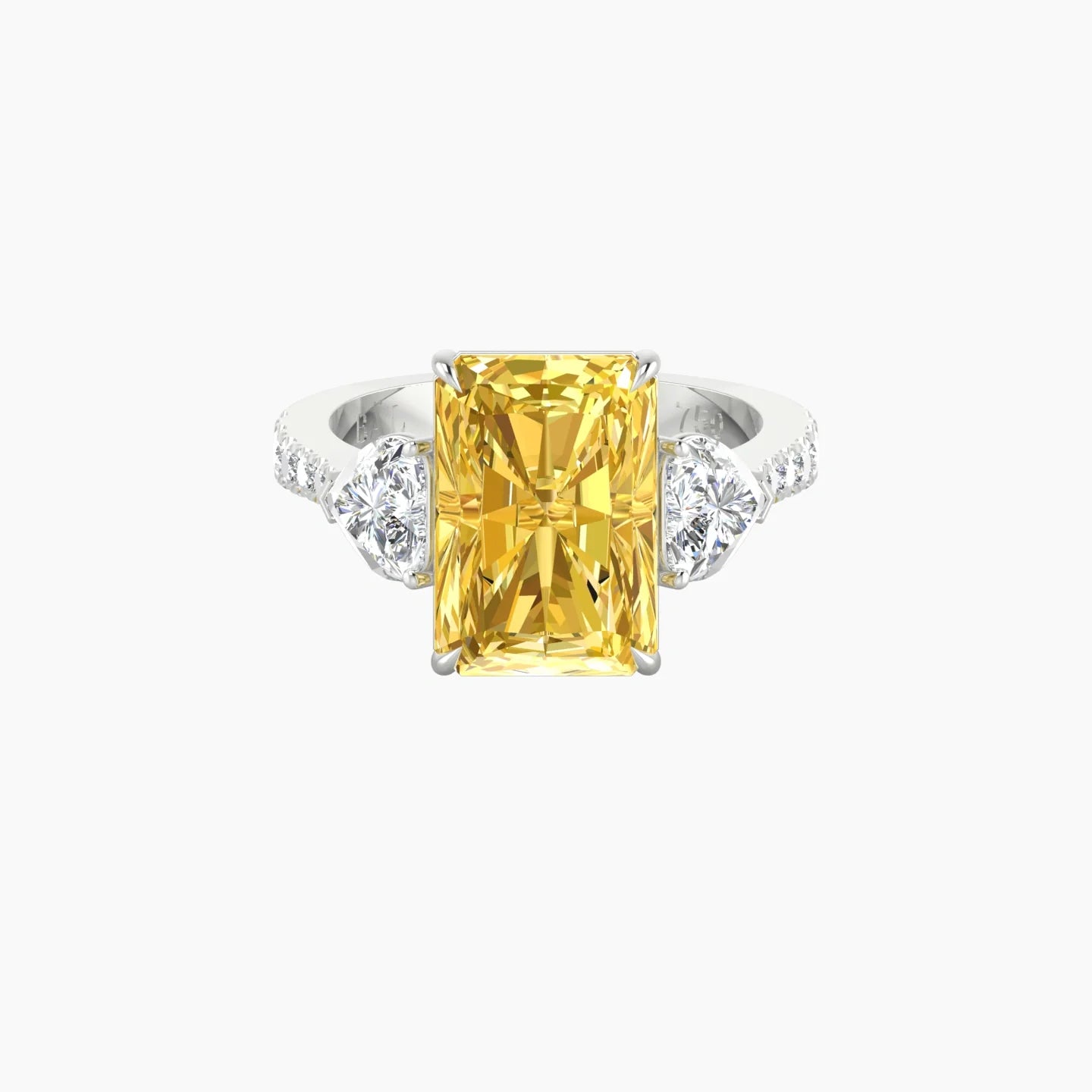 Simple Heart Trilogy with Reverse Shank | 18k White Gold 5 ct Radiant Cut Ring