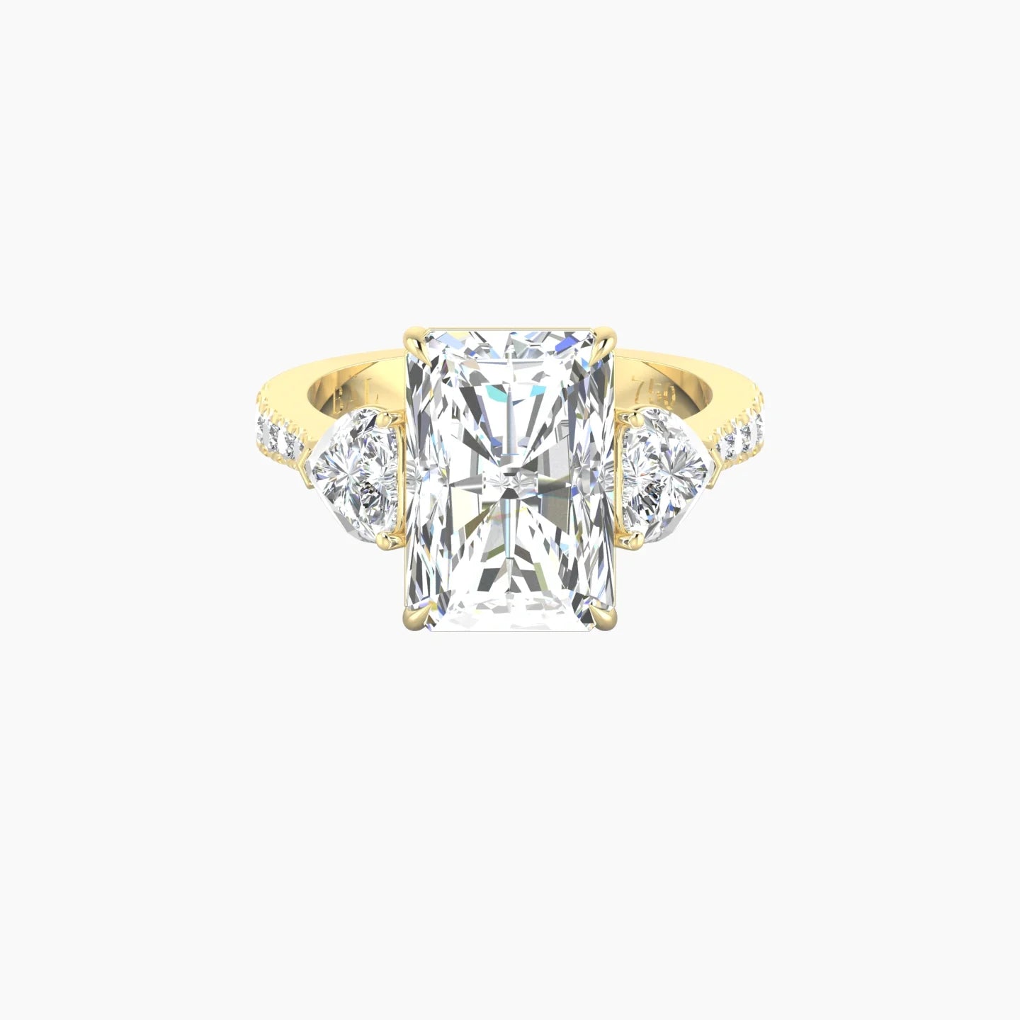 Simple Heart Trilogy with Reverse Shank | 18k Yellow Gold 5 ct Radiant Cut Ring