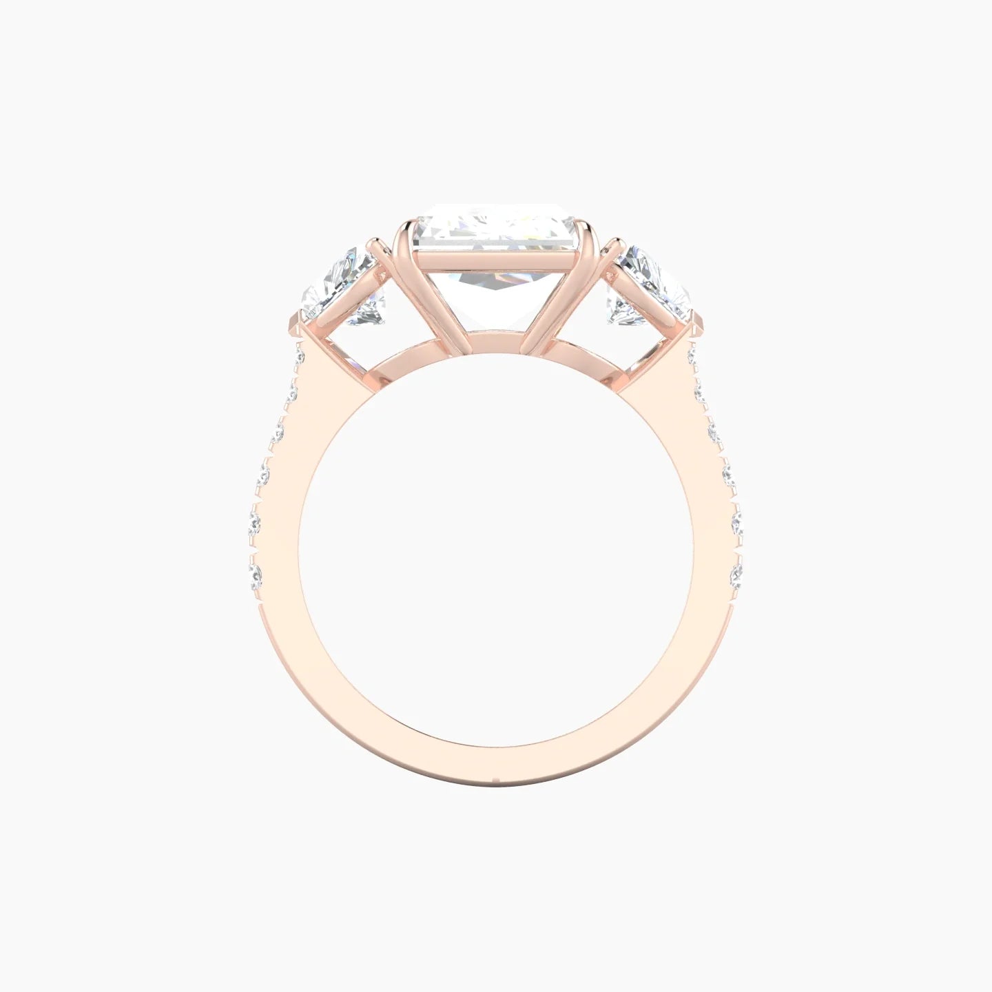 Simple Heart Trilogy with Reverse Shank | 18k Rose Gold 5 ct Radiant Cut Ring