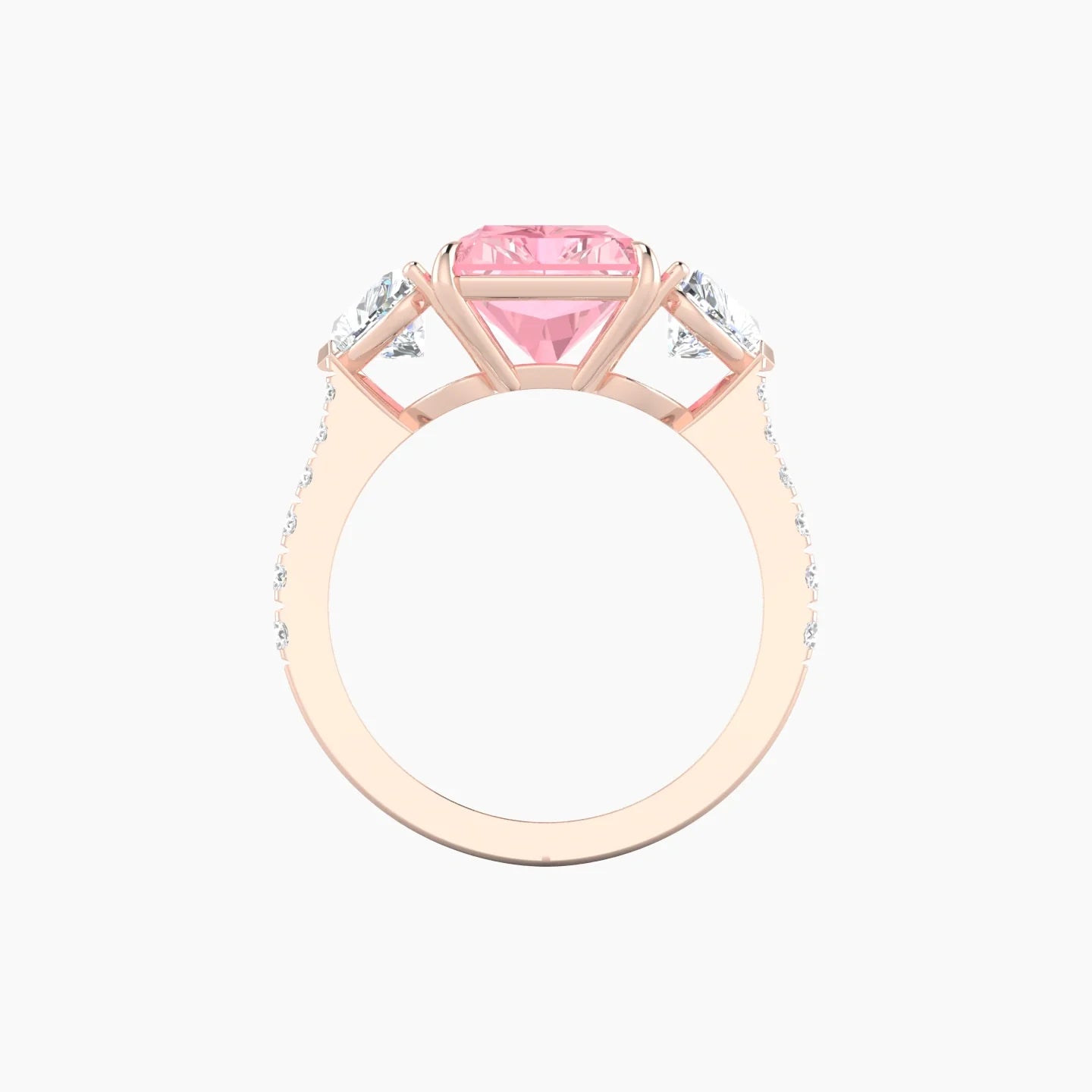 Simple Heart Trilogy with Reverse Shank | 18k Rose Gold 5 ct Radiant Cut Ring