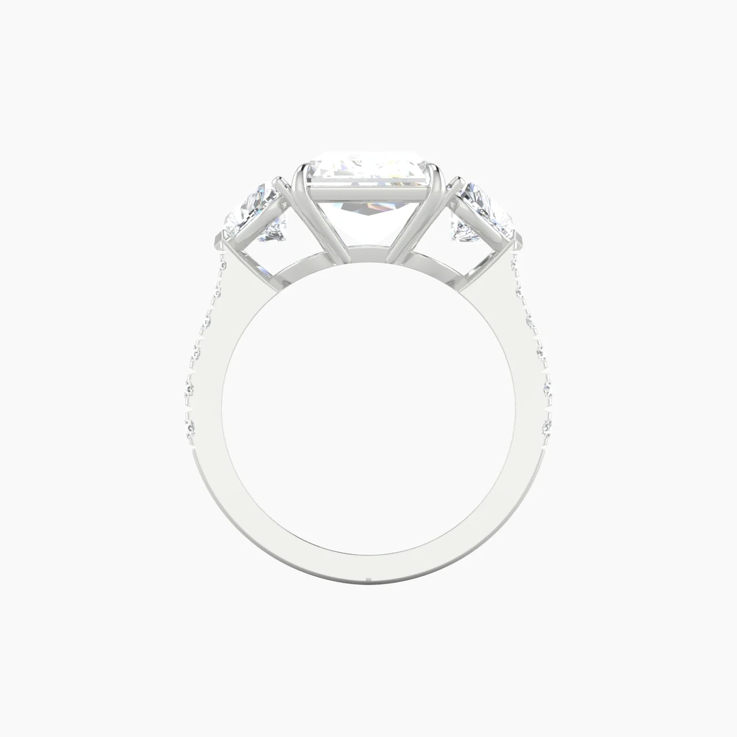 Simple Heart Trilogy with Reverse Shank | 18k White Gold 5 ct Radiant Cut Ring