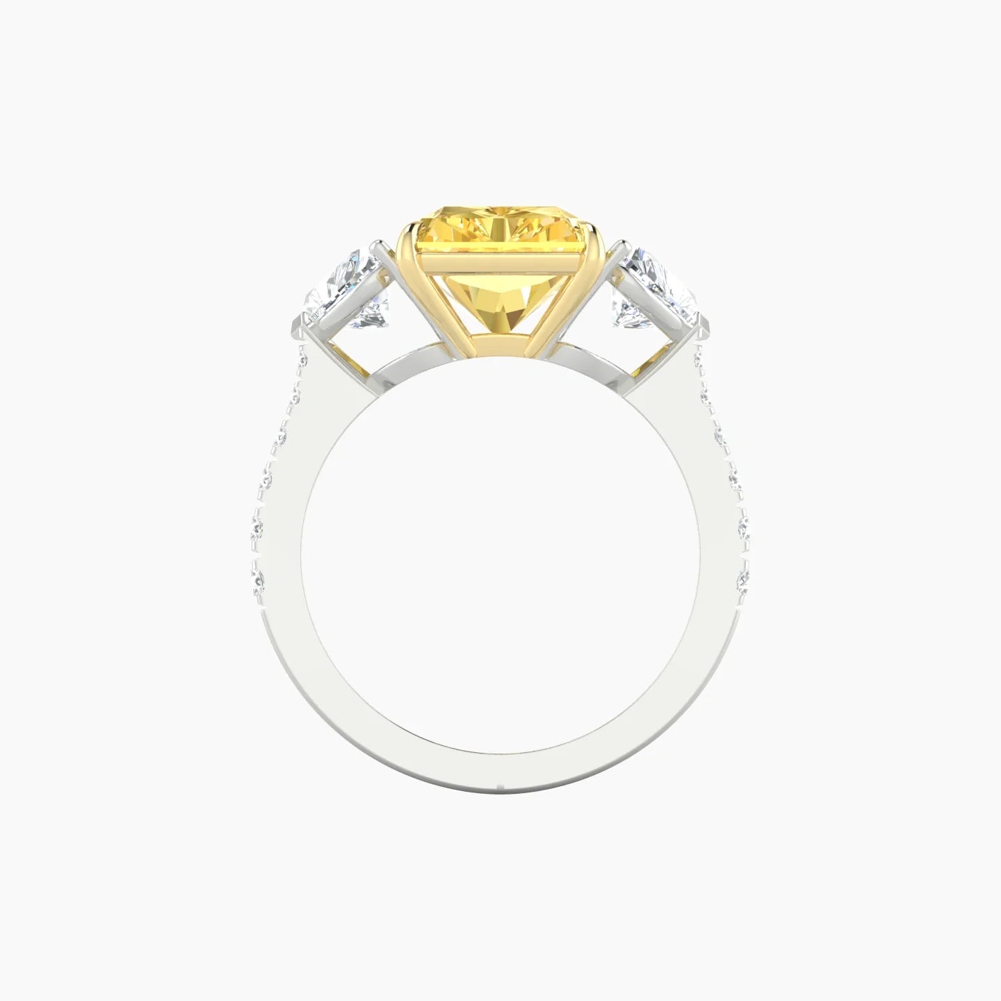 Simple Heart Trilogy with Reverse Shank | 18k White & Yellow Gold 5 ct Radiant Cut Ring