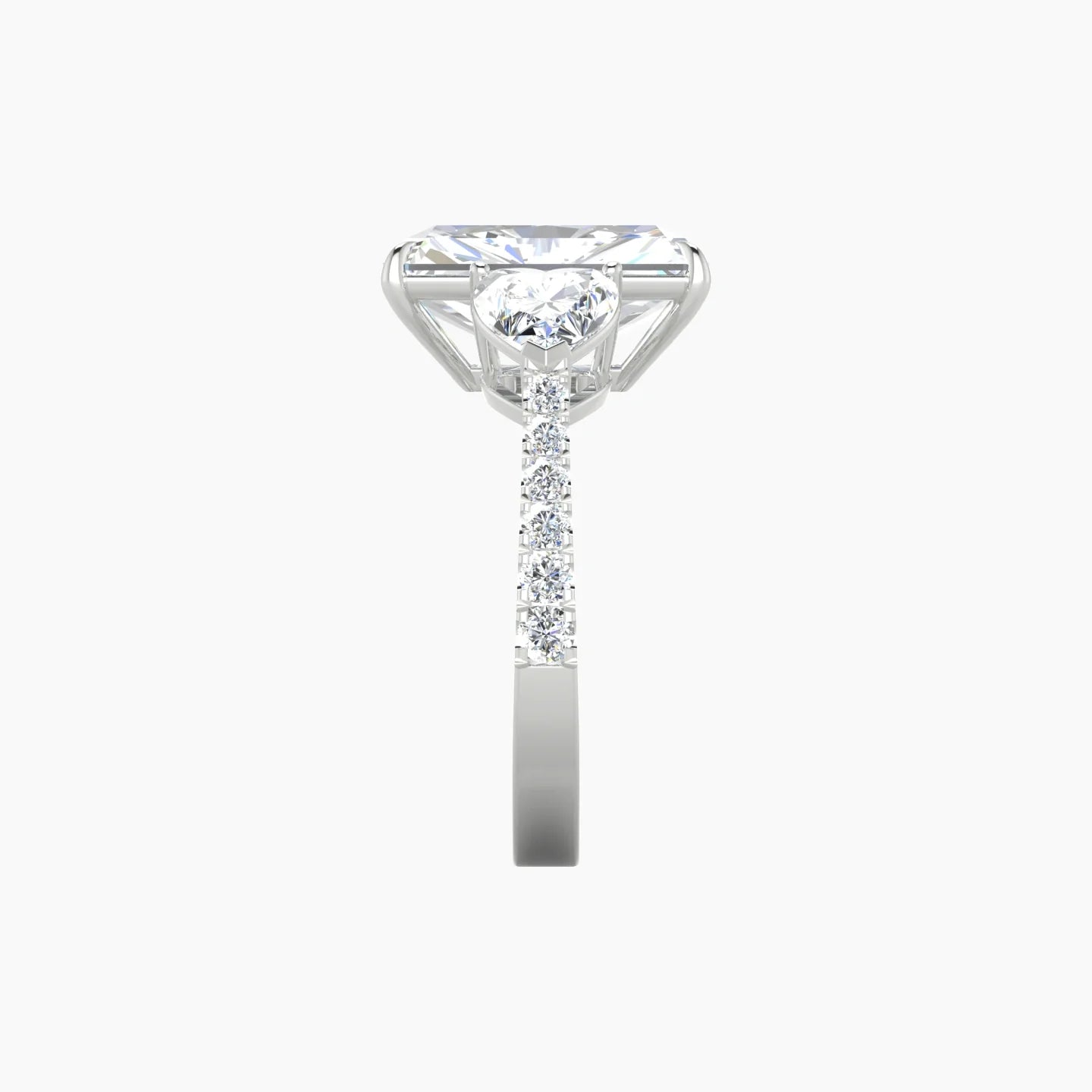 Simple Heart Trilogy with Reverse Shank | 18k White Gold 5 ct Radiant Cut Ring
