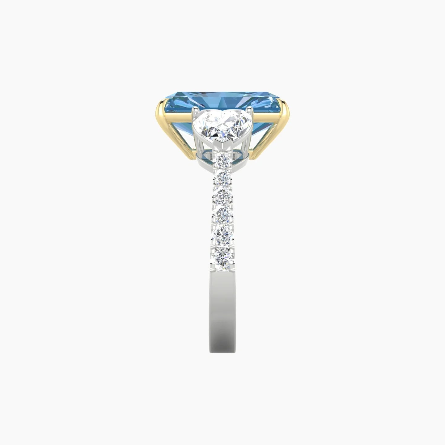 Simple Heart Trilogy with Reverse Shank | 18k White & Yellow Gold 5 ct Radiant Cut Ring