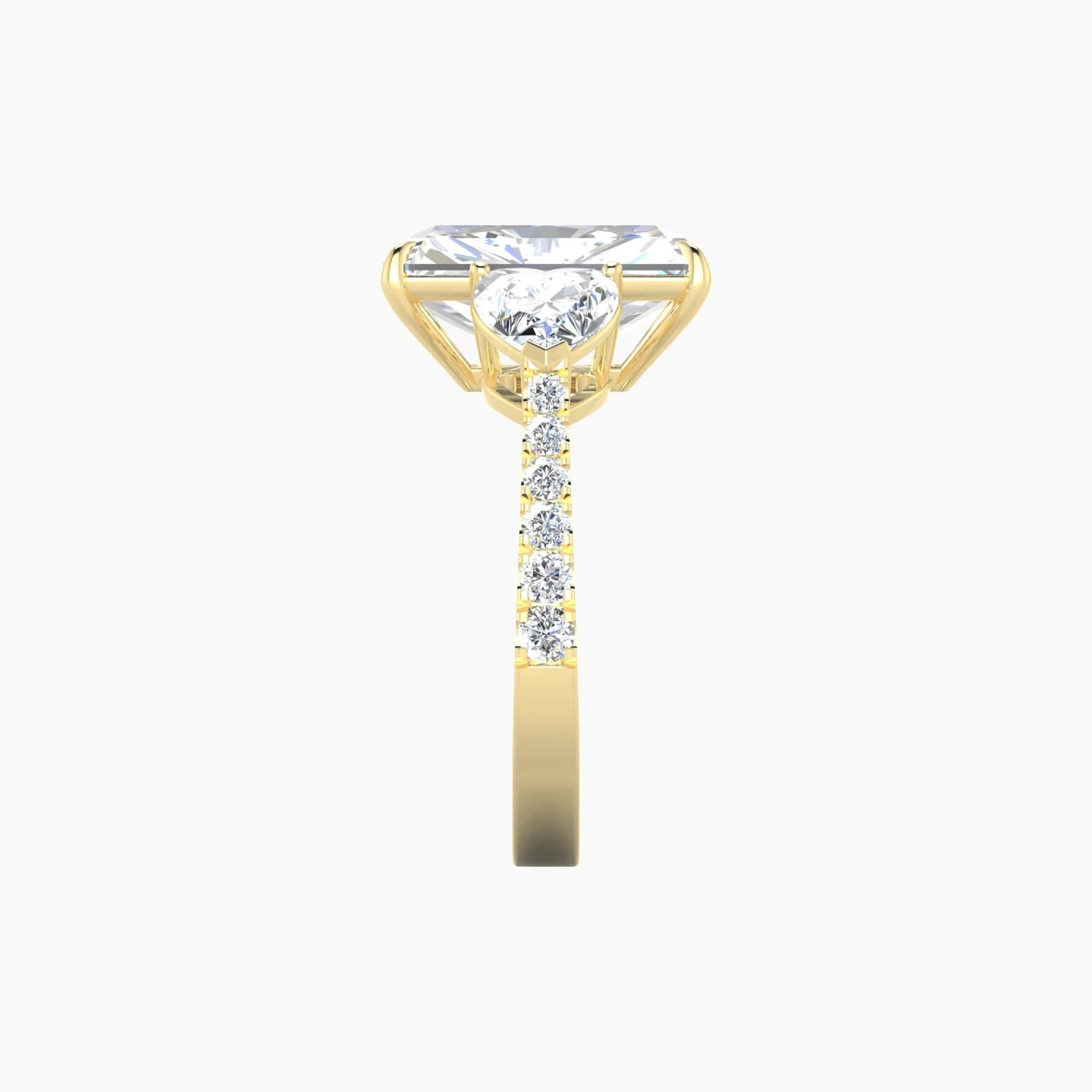 Simple Heart Trilogy with Reverse Shank | 18k Yellow Gold 5 ct Radiant Cut Ring