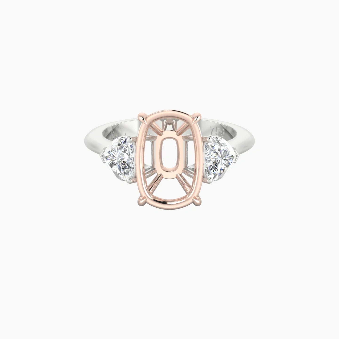 Simple Heart Trilogy | 18k White & Rose Gold 5-7.99 ct Cushion Cut Ring Setting