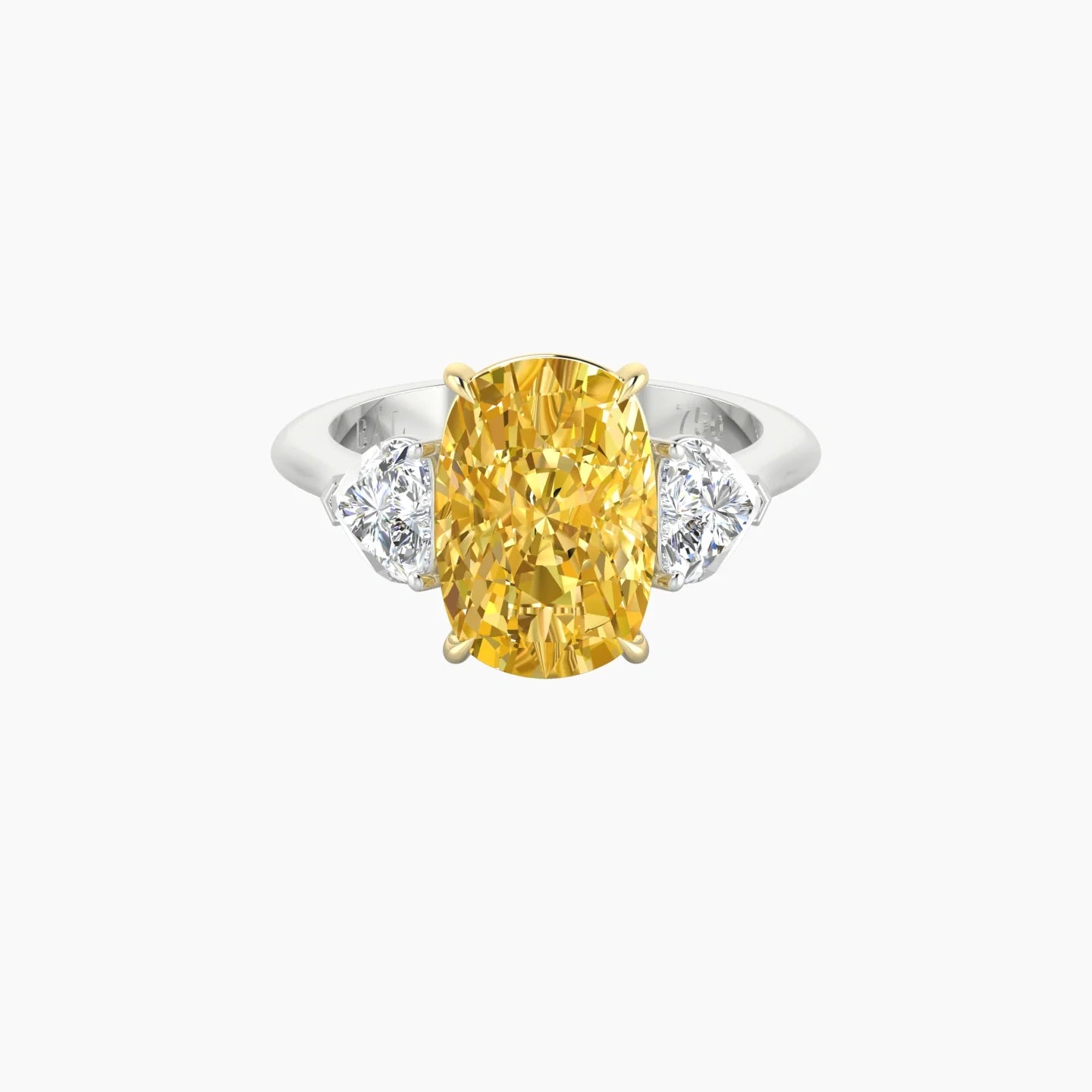 Simple Heart Trilogy | 18k White & Yellow Gold 5 ct Cushion Cut Ring