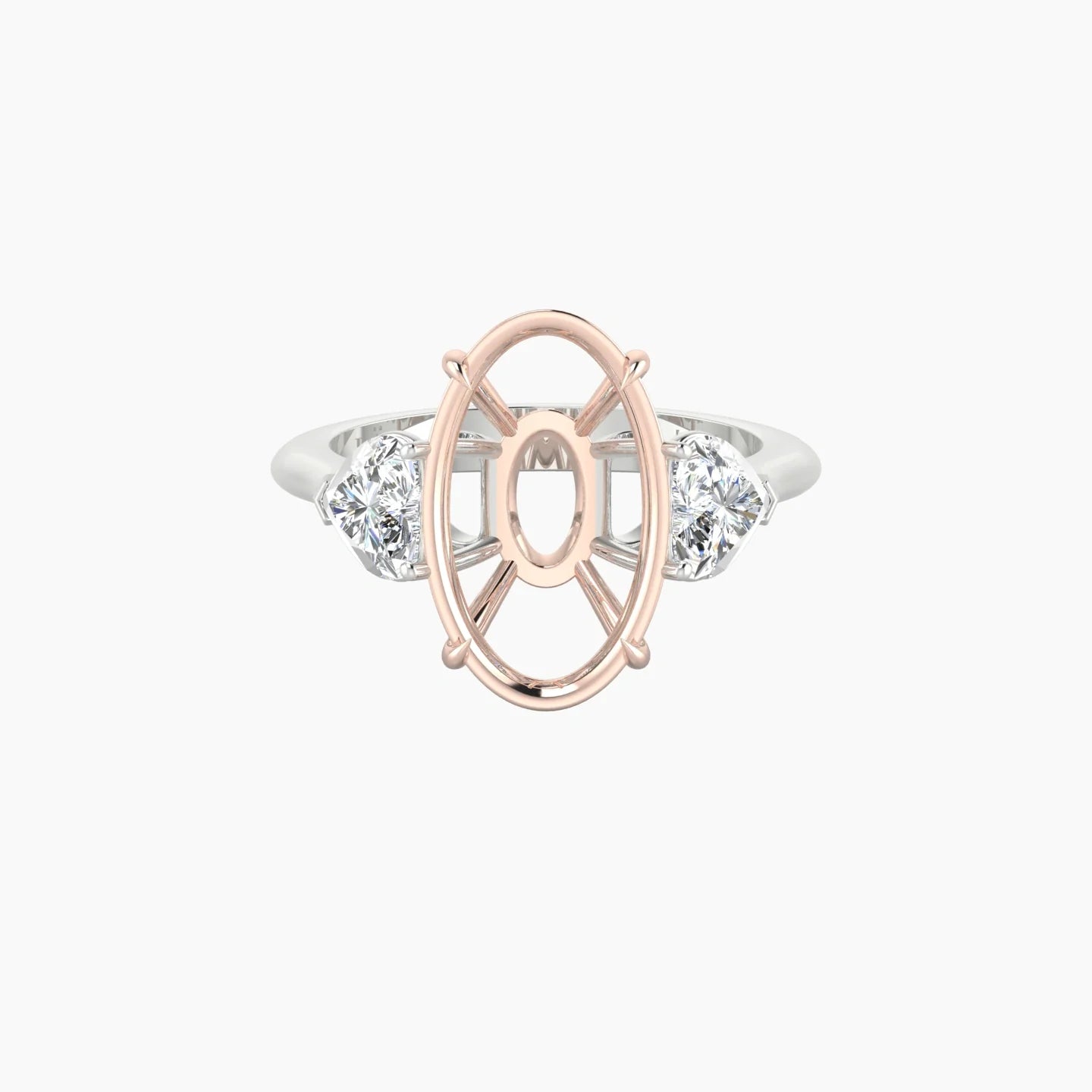 Simple Heart Trilogy | 18k White & Rose Gold 5-7.99 ct Oval Cut Ring Setting