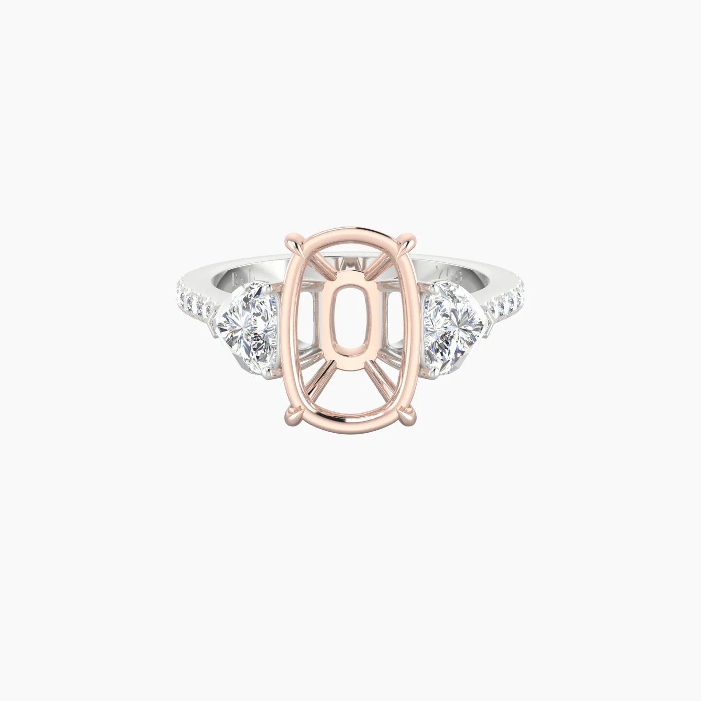 Simple Heart Trilogy with Straight Shank | 18k White & Rose Gold 5-7.99 ct Cushion Cut Ring Setting