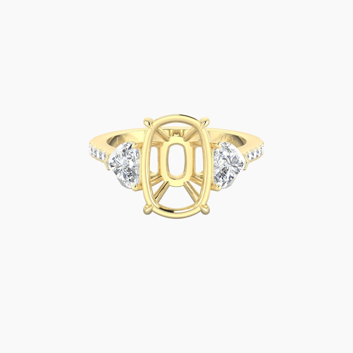 Simple Heart Trilogy with Straight Shank | 18k Yellow Gold 5-7.99 ct Cushion Cut Ring Setting