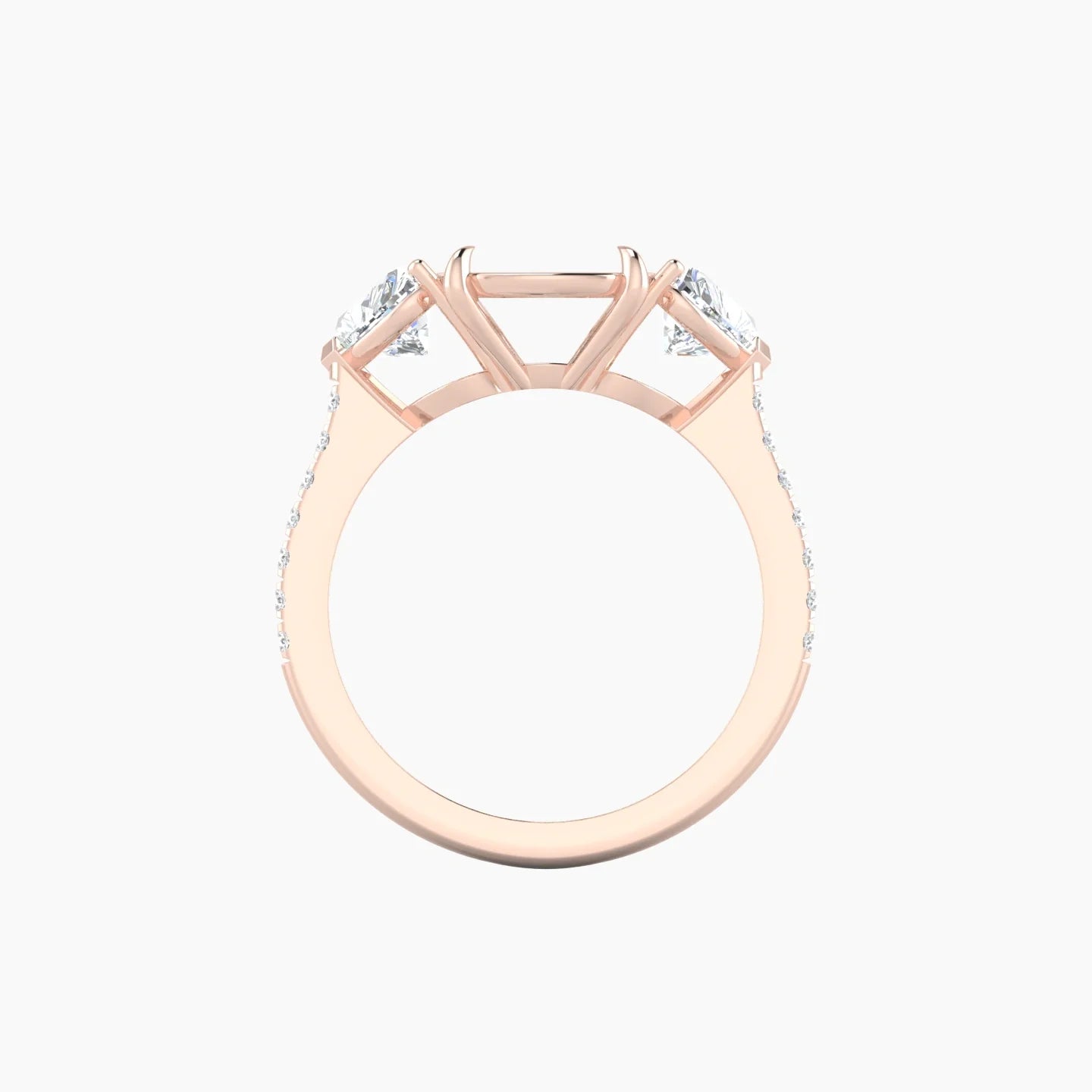 Simple Heart Trilogy with Straight Shank | 18k Rose Gold 5-7.99 ct Cushion Cut Ring Setting
