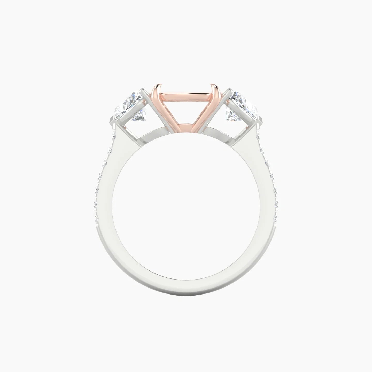 Simple Heart Trilogy with Straight Shank | 18k White & Rose Gold 5-7.99 ct Cushion Cut Ring Setting