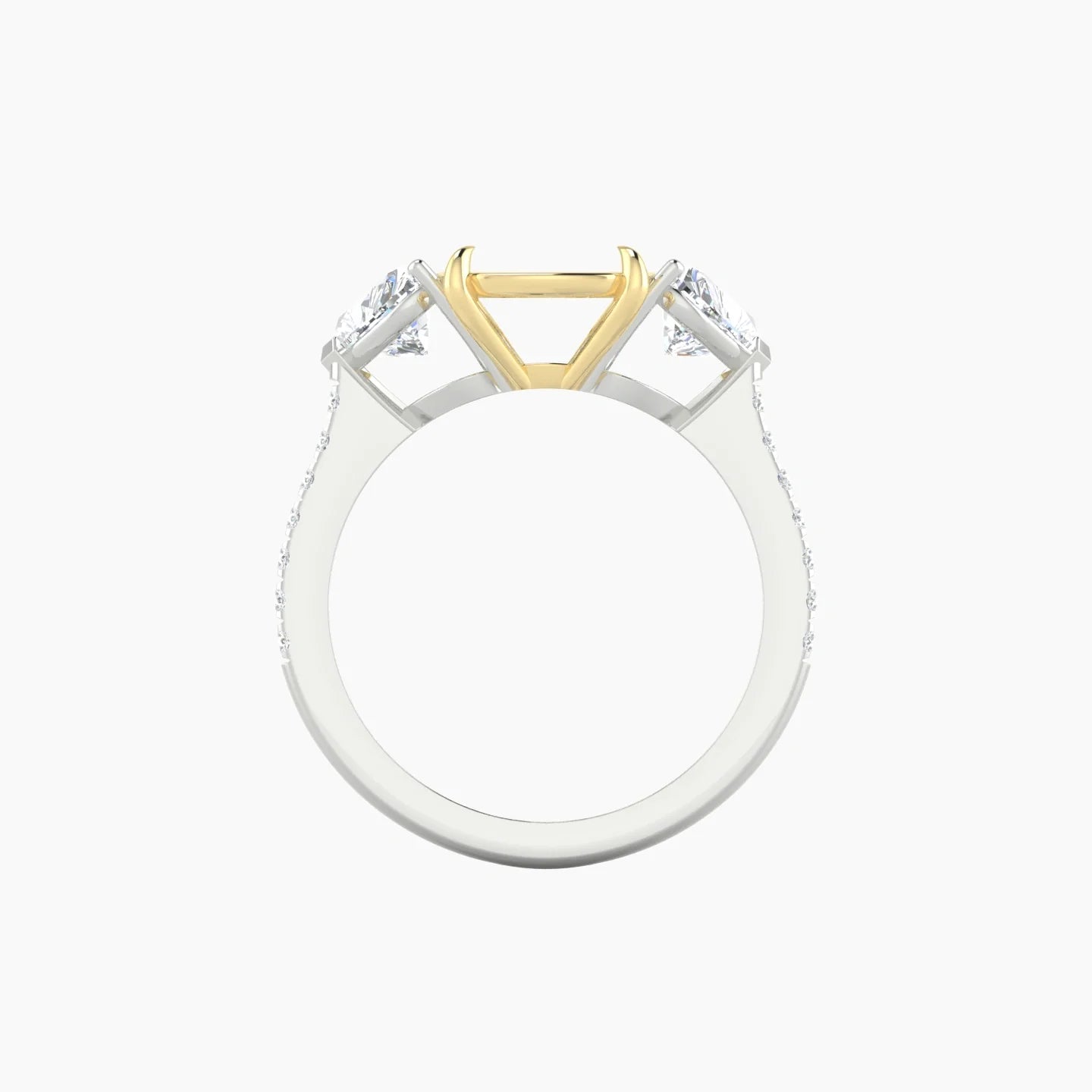Simple Heart Trilogy with Straight Shank | 18k White & Yellow Gold 5-7.99 ct Cushion Cut Ring Setting