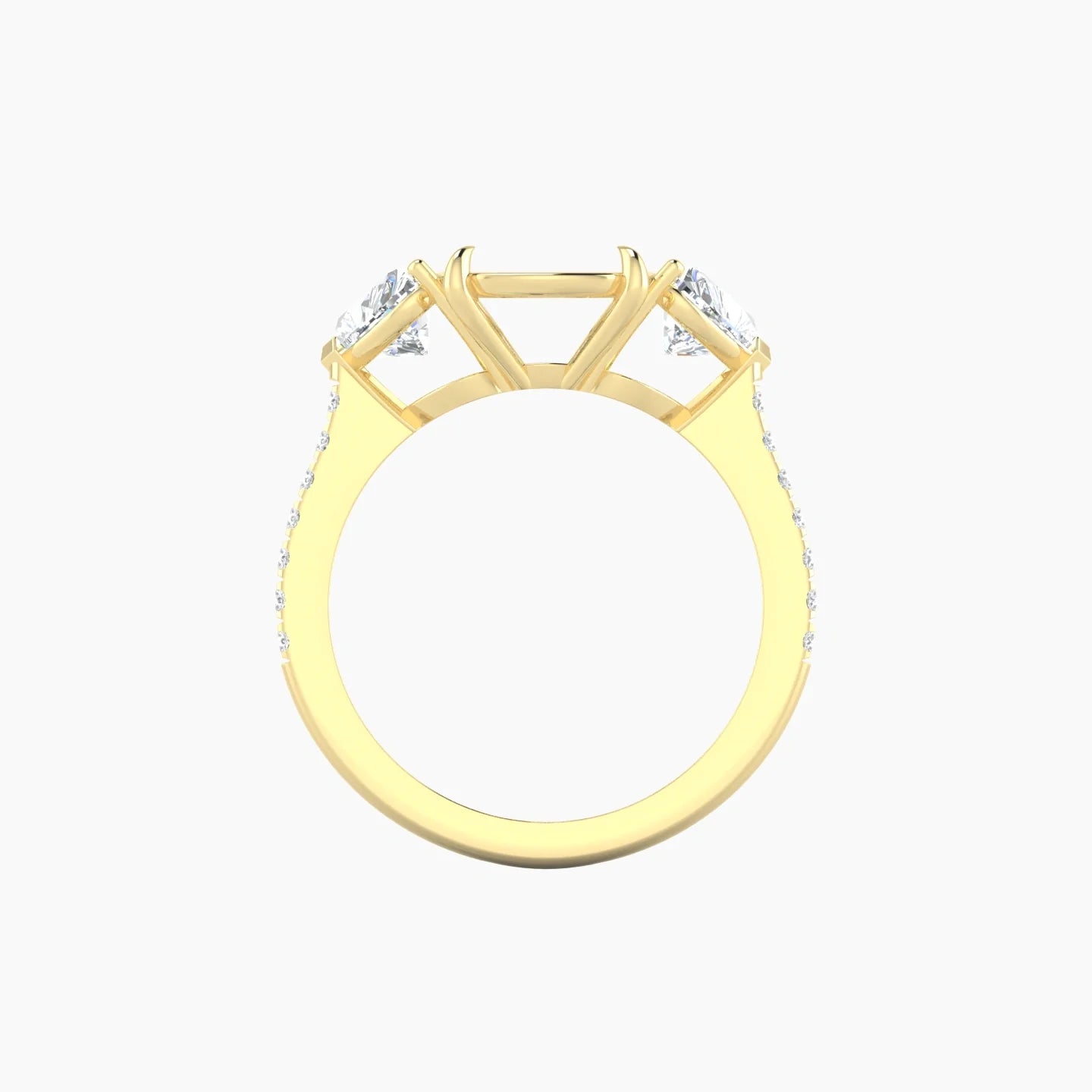 Simple Heart Trilogy with Straight Shank | 18k Yellow Gold 5-7.99 ct Cushion Cut Ring Setting