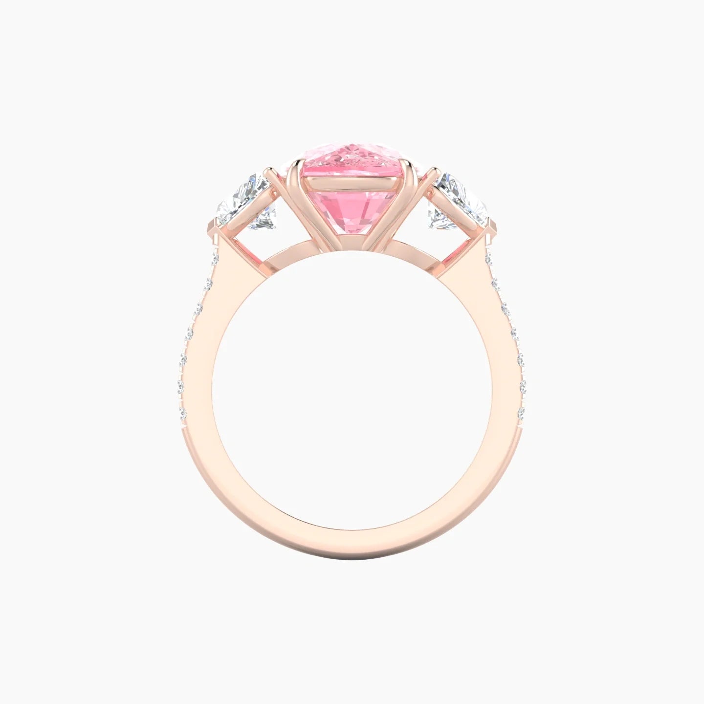 Simple Heart Trilogy with Straight Shank | 18k Rose Gold 5 ct Cushion Cut Ring