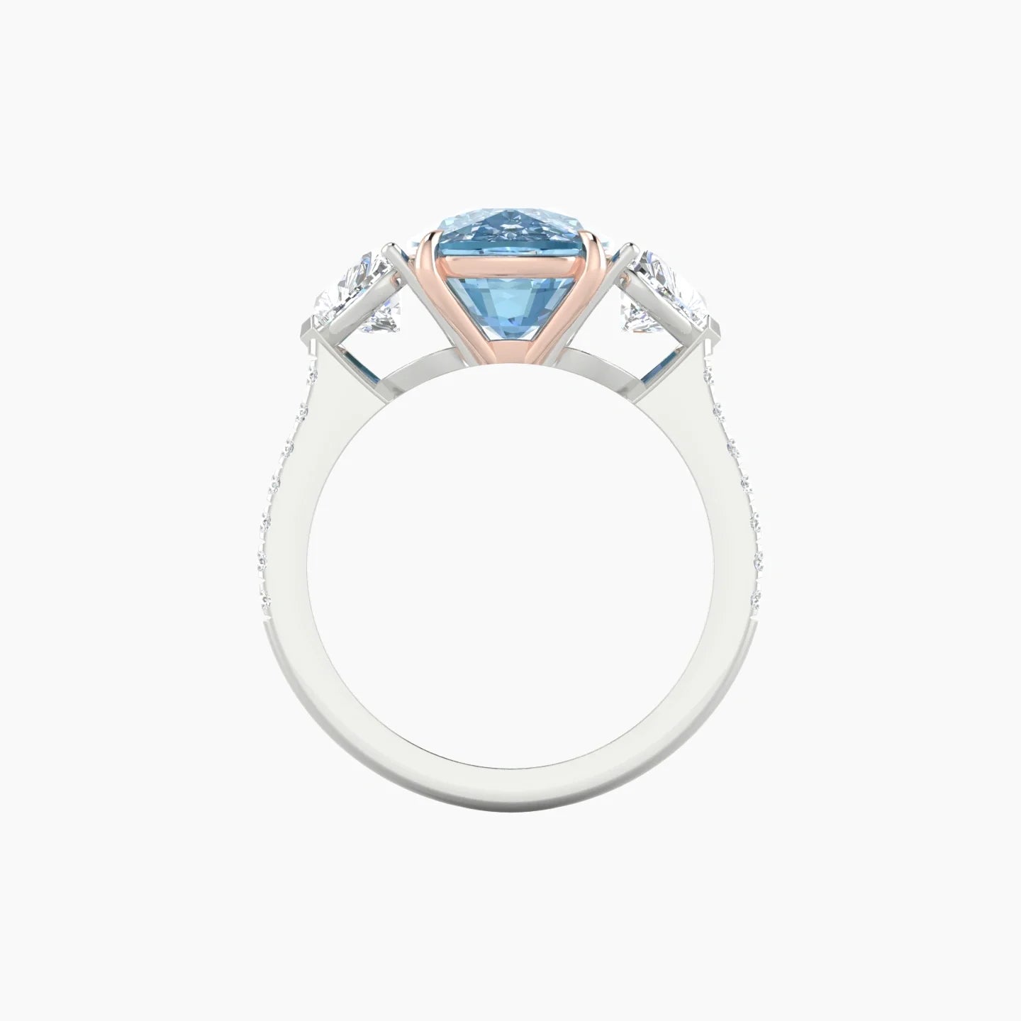 Simple Heart Trilogy with Straight Shank | 18k White & Rose Gold 5 ct Cushion Cut Ring