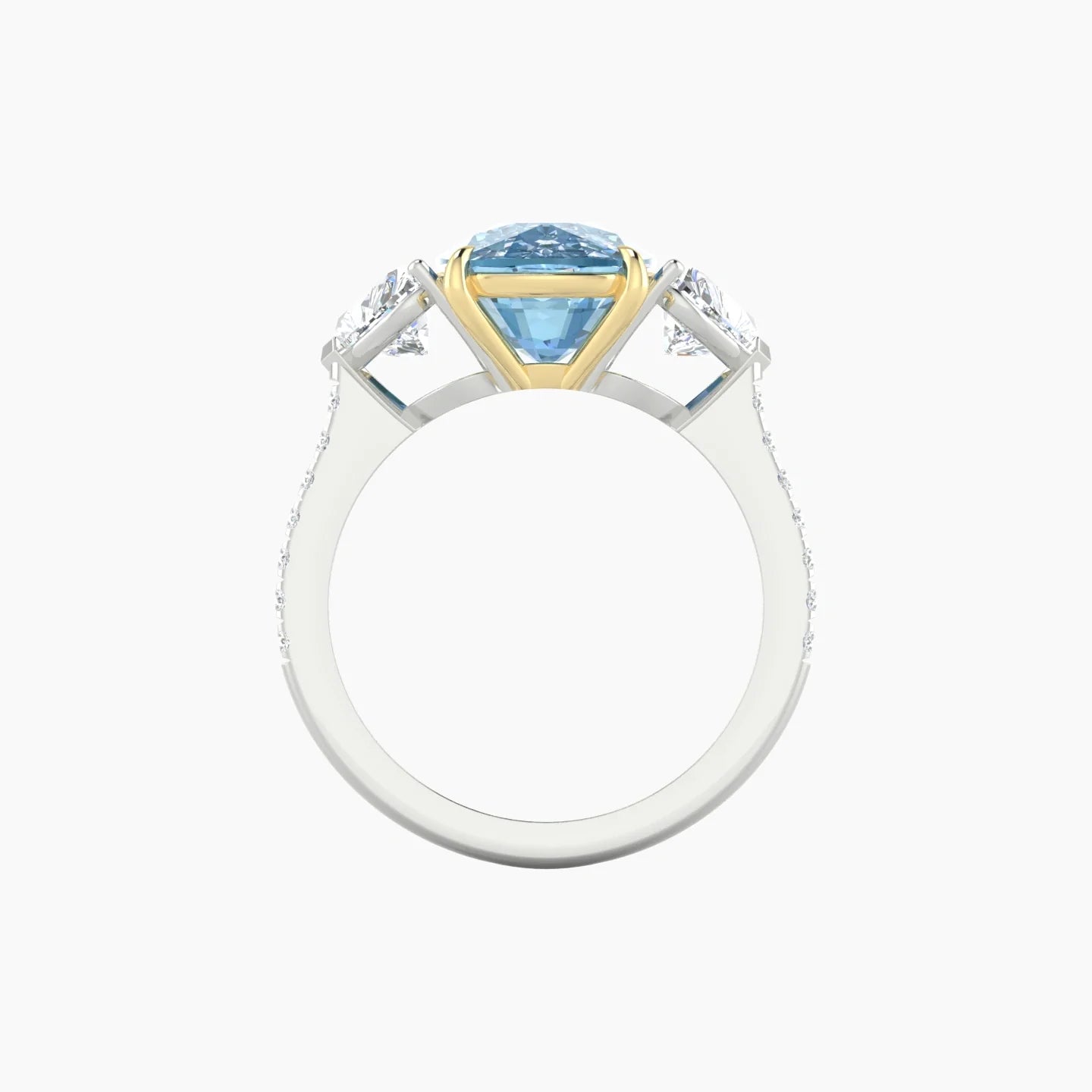 Simple Heart Trilogy with Straight Shank | 18k White & Yellow Gold 5 ct Cushion Cut Ring