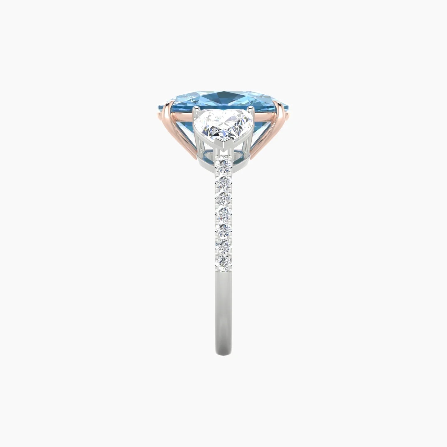 Simple Heart Trilogy with Straight Shank | 18k White & Rose Gold 5 ct Cushion Cut Ring