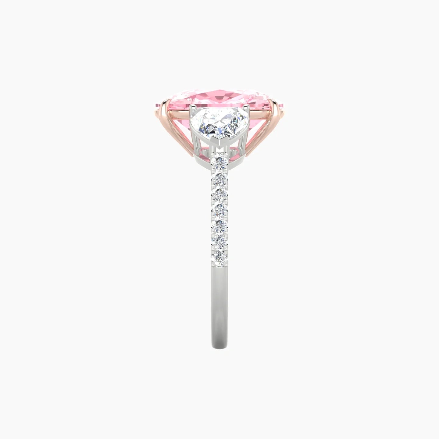 Simple Heart Trilogy with Straight Shank | 18k White & Rose Gold 5 ct Cushion Cut Ring