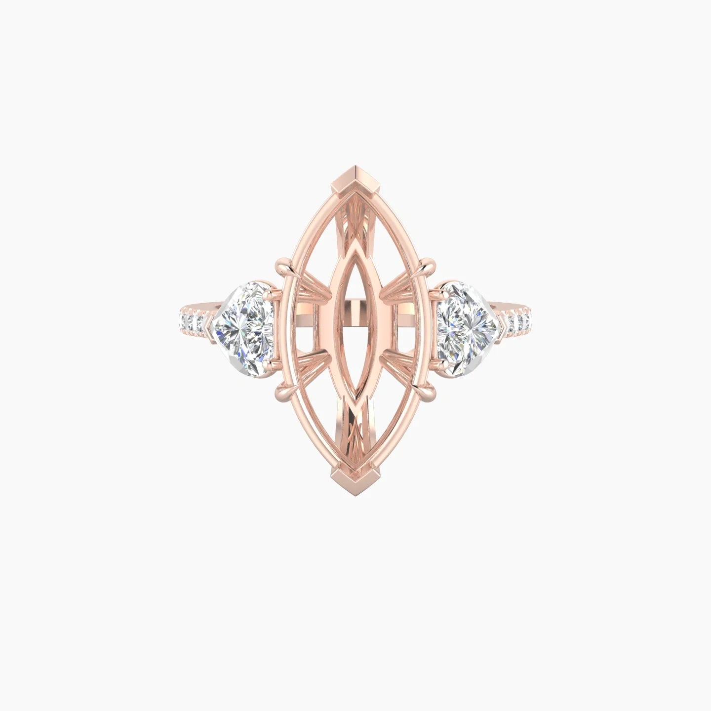 Simple Heart Trilogy with Straight Shank | 18k Rose Gold 5-7.99 ct Marquise Cut Ring Setting