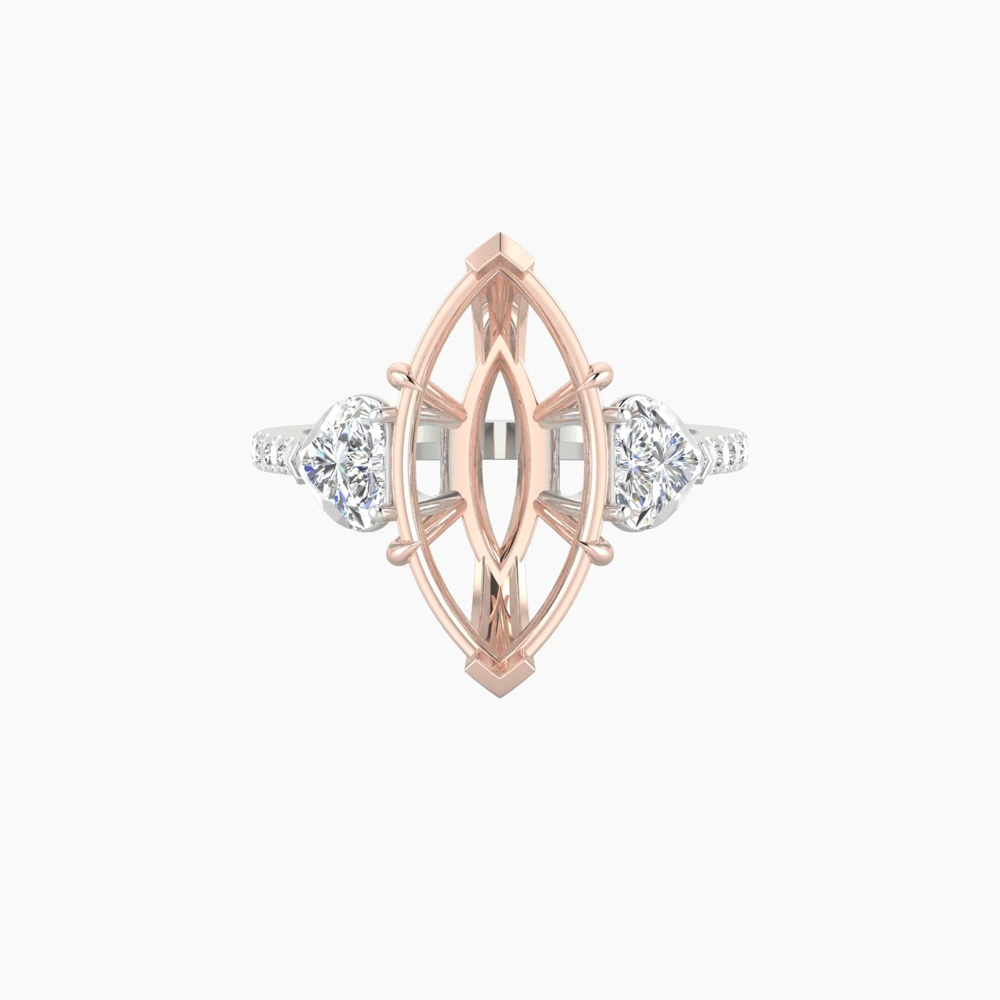 Simple Heart Trilogy with Straight Shank | 18k White & Rose Gold 5-7.99 ct Marquise Cut Ring Setting