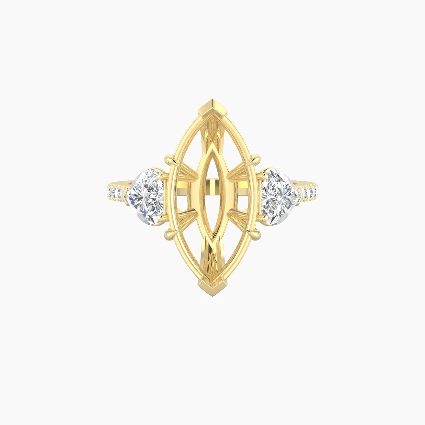 Simple Heart Trilogy with Straight Shank | 18k Yellow Gold 5-7.99 ct Marquise Cut Ring Setting