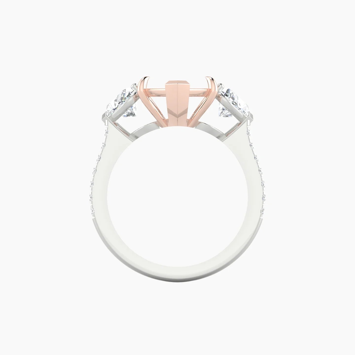 Simple Heart Trilogy with Straight Shank | 18k White & Rose Gold 5-7.99 ct Marquise Cut Ring Setting