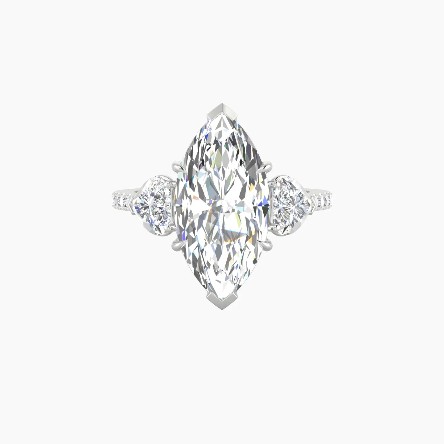 Simple Heart Trilogy with Straight Shank | 18k White Gold 5 ct Marquise Cut Ring