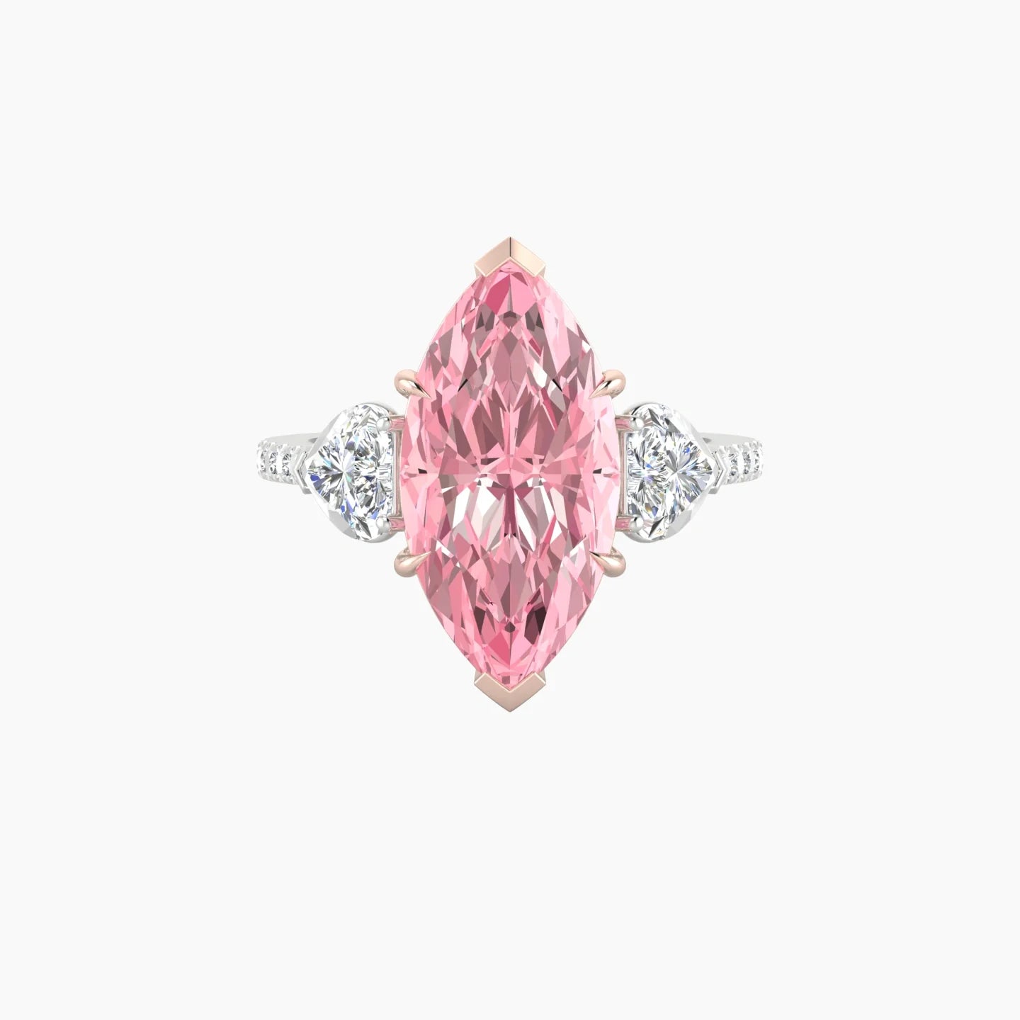 Simple Heart Trilogy with Straight Shank | 18k White & Rose Gold 5 ct Marquise Cut Ring