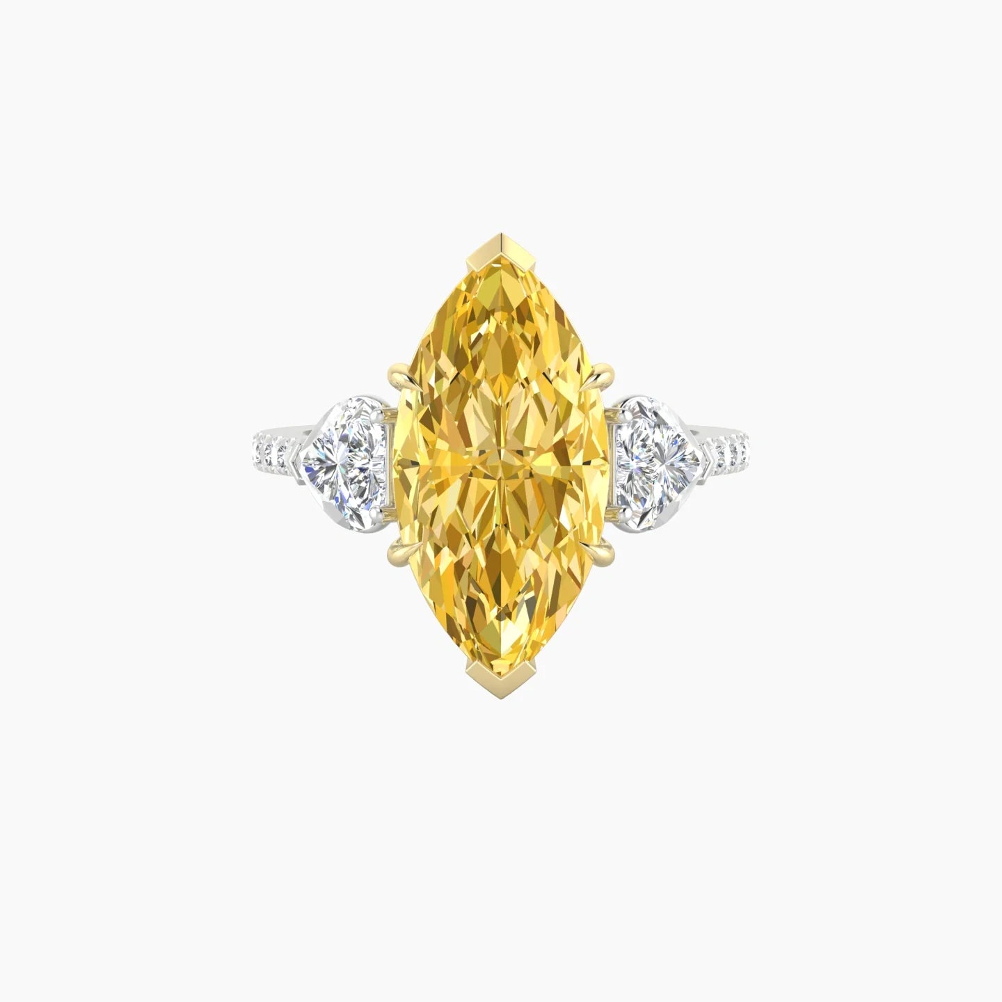 Simple Heart Trilogy with Straight Shank | 18k White & Yellow Gold 5 ct Marquise Cut Ring