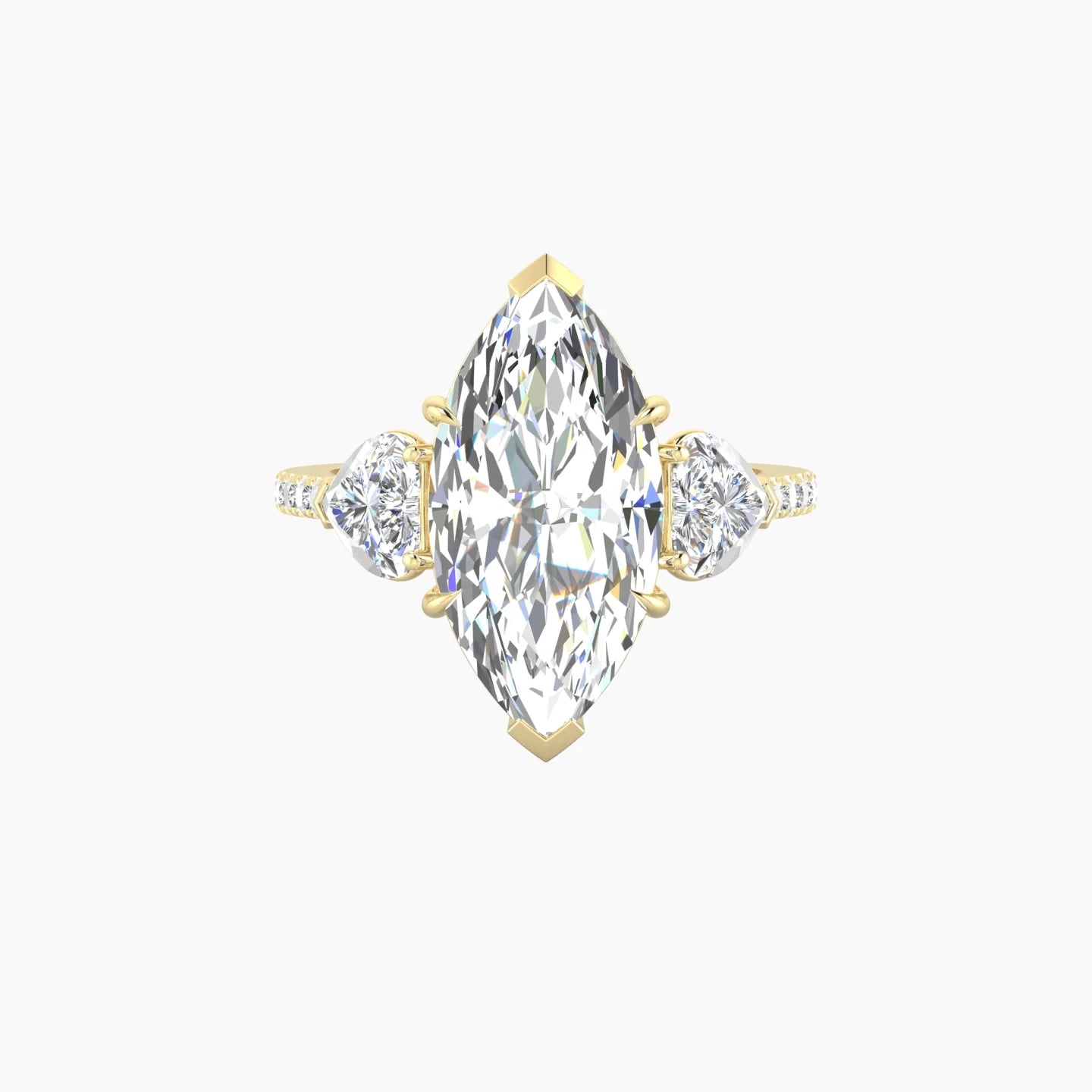 Simple Heart Trilogy with Straight Shank | 18k Yellow Gold 5 ct Marquise Cut Ring