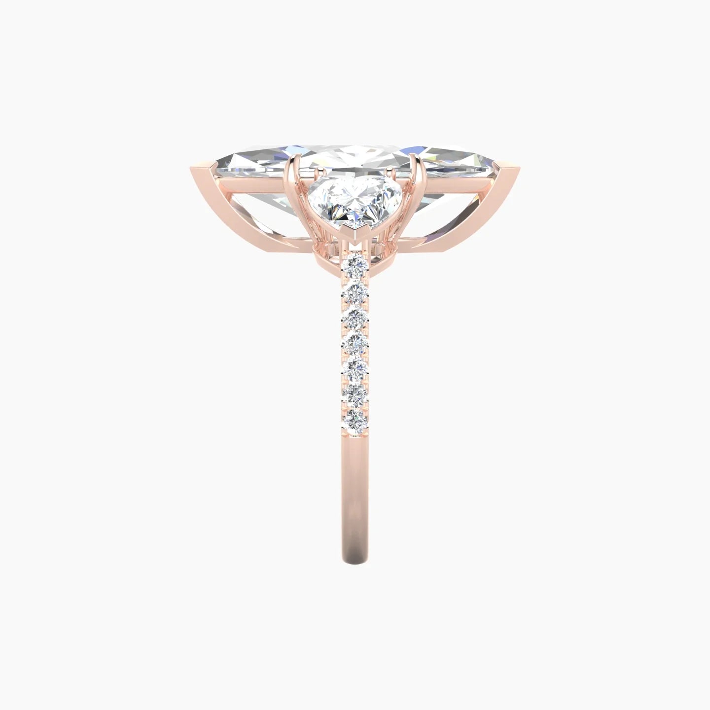 Simple Heart Trilogy with Straight Shank | 18k Rose Gold 5 ct Marquise Cut Ring