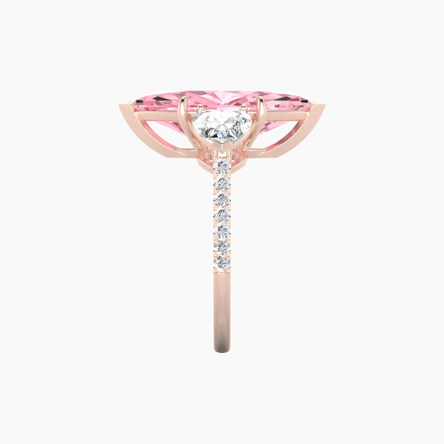 Simple Heart Trilogy with Straight Shank | 18k Rose Gold 5 ct Marquise Cut Ring