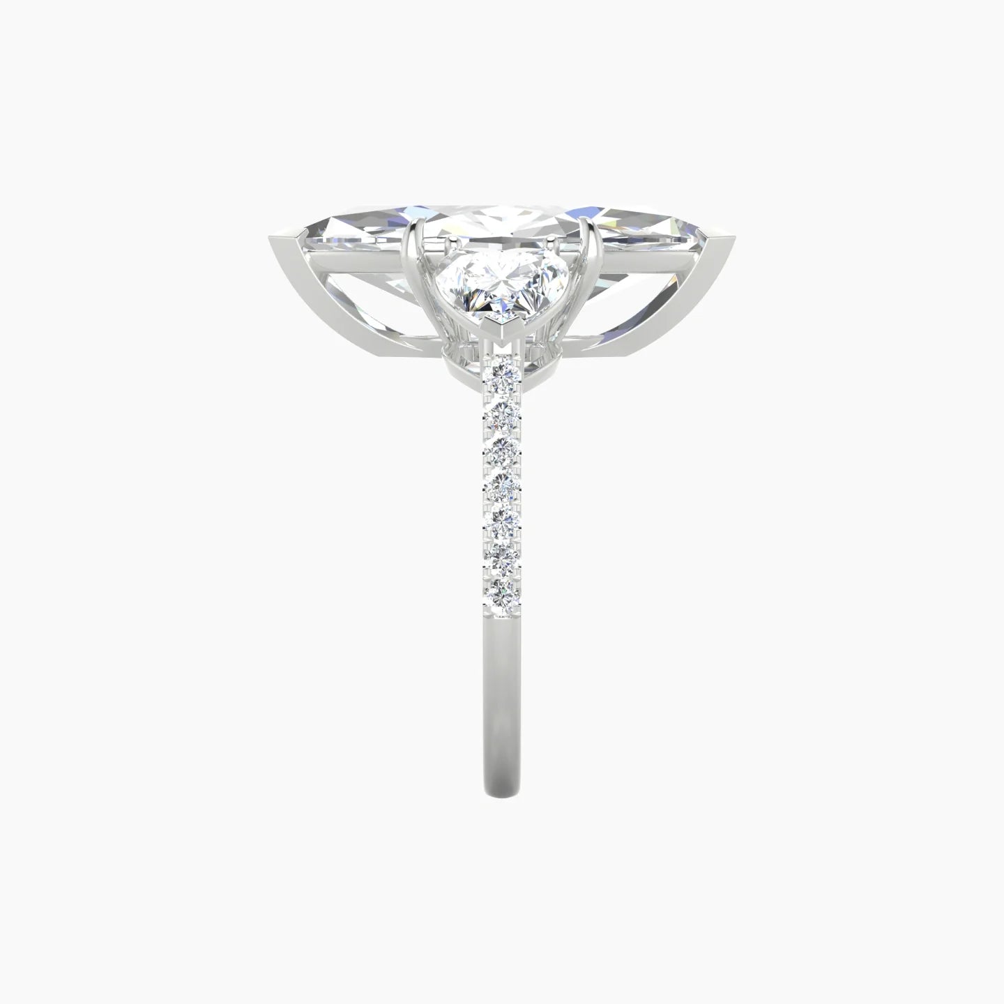 Simple Heart Trilogy with Straight Shank | 18k White Gold 5 ct Marquise Cut Ring